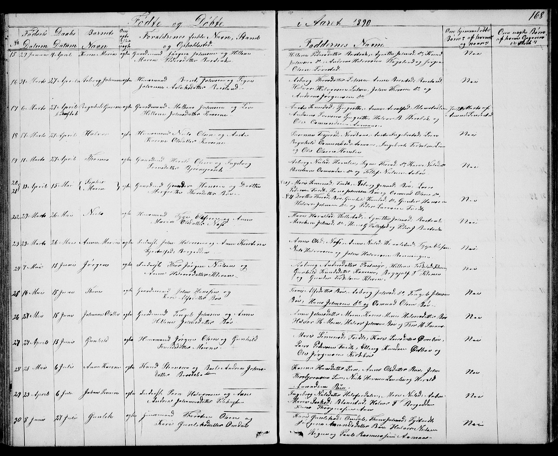 Drangedal kirkebøker, SAKO/A-258/G/Gb/L0001: Parish register (copy) no. II 1, 1856-1894, p. 168