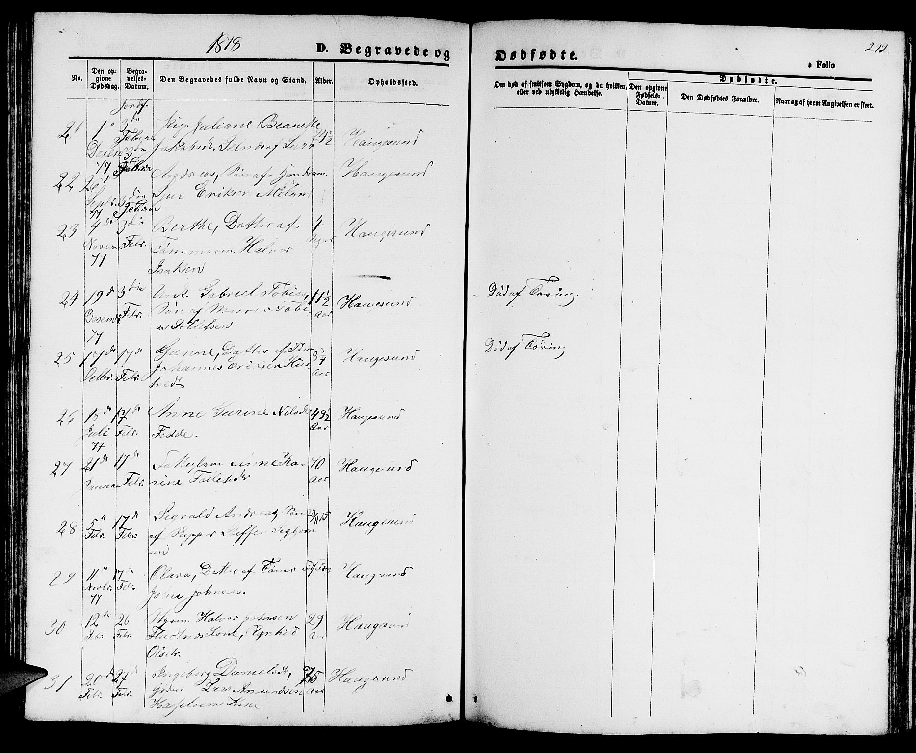 Haugesund sokneprestkontor, AV/SAST-A -101863/H/Ha/Hab/L0001: Parish register (copy) no. B 1, 1873-1881, p. 292