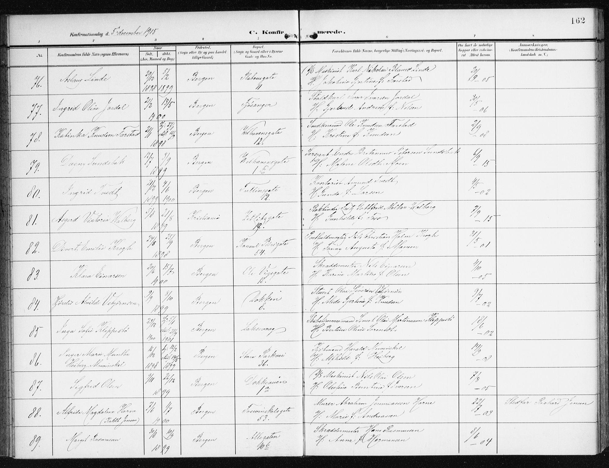 Johanneskirken sokneprestembete, AV/SAB-A-76001/H/Haa/L0009: Parish register (official) no. C 2, 1907-1924, p. 162