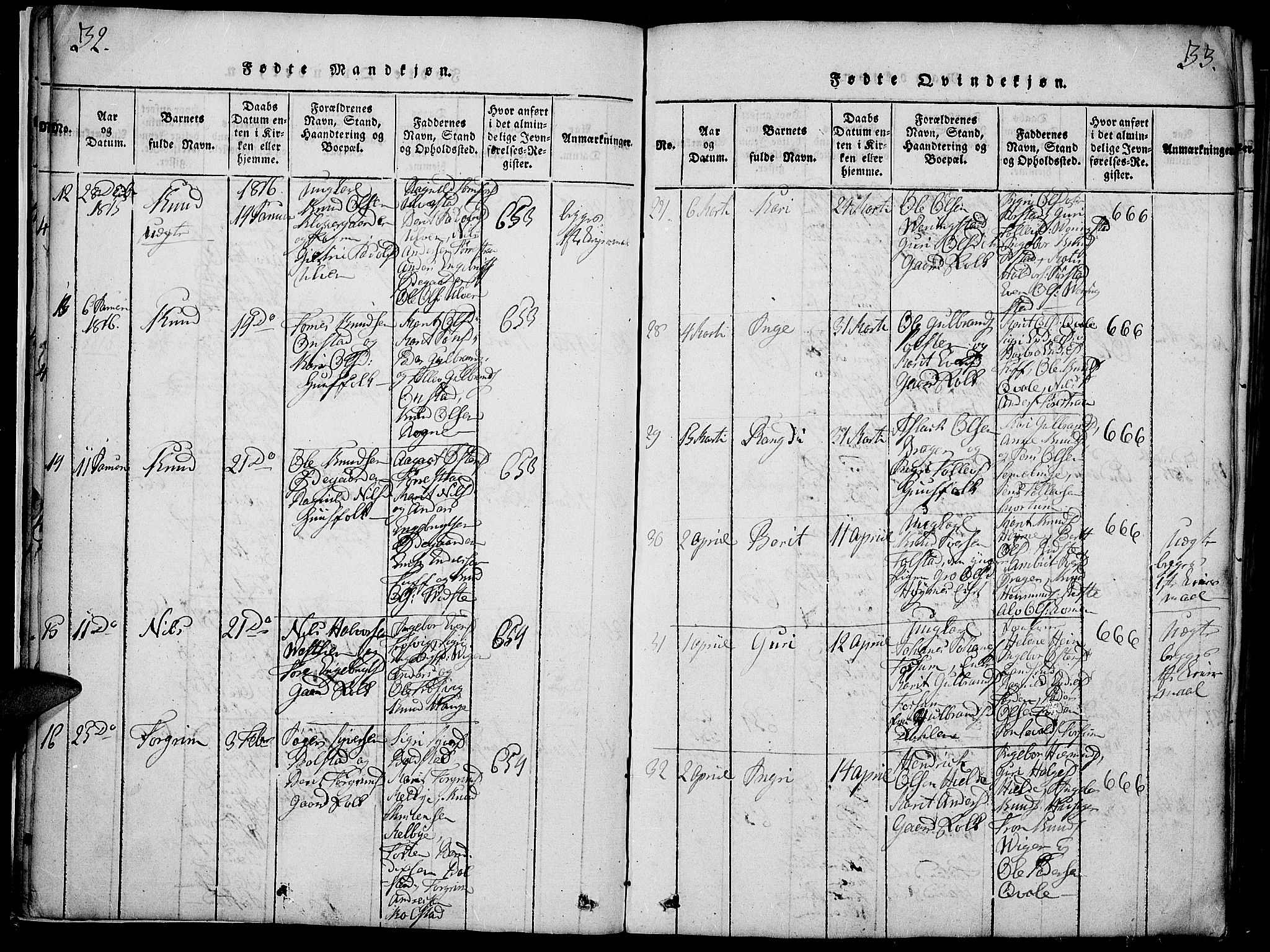 Slidre prestekontor, SAH/PREST-134/H/Ha/Haa/L0002: Parish register (official) no. 2, 1814-1830, p. 32-33