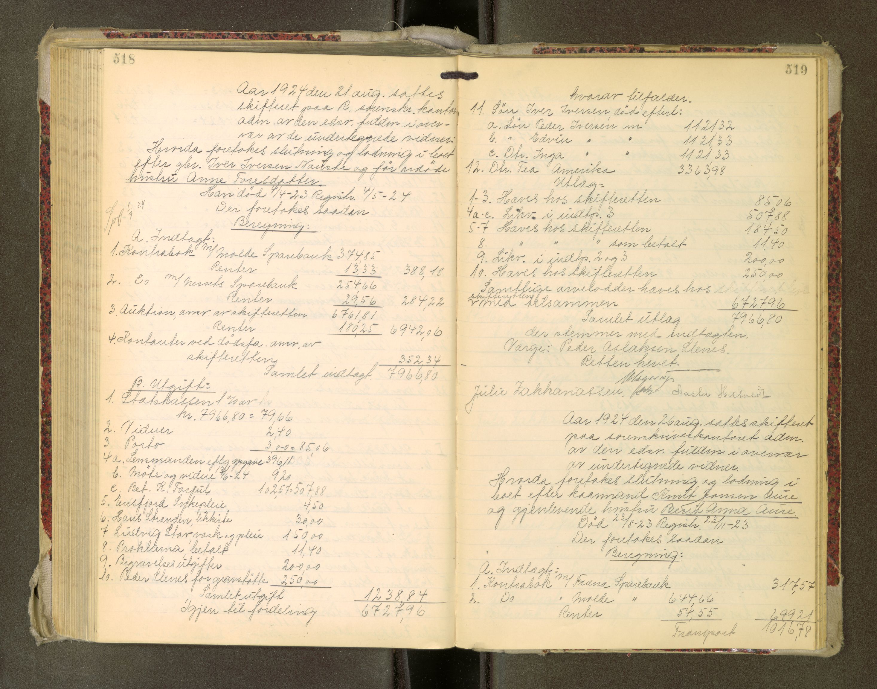 Romsdal sorenskriveri, AV/SAT-A-4149/1/3/3A/L0022: Skifteutlodnings Protokoll, 1920-1924, p. 518-519