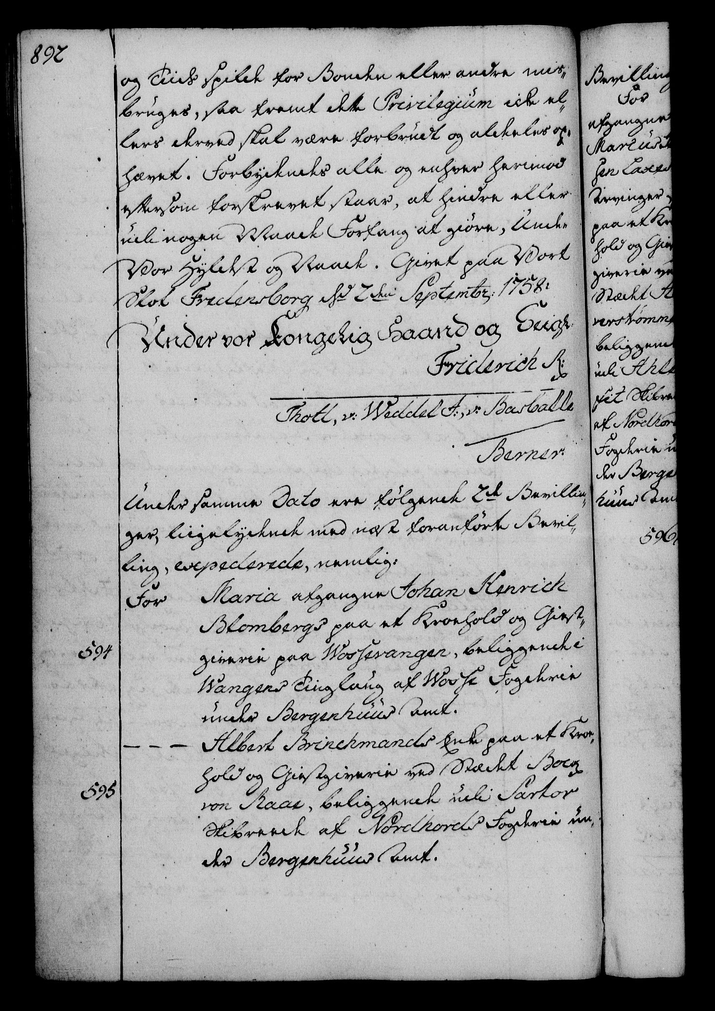 Rentekammeret, Kammerkanselliet, AV/RA-EA-3111/G/Gg/Gga/L0006: Norsk ekspedisjonsprotokoll med register (merket RK 53.6), 1749-1759, p. 892