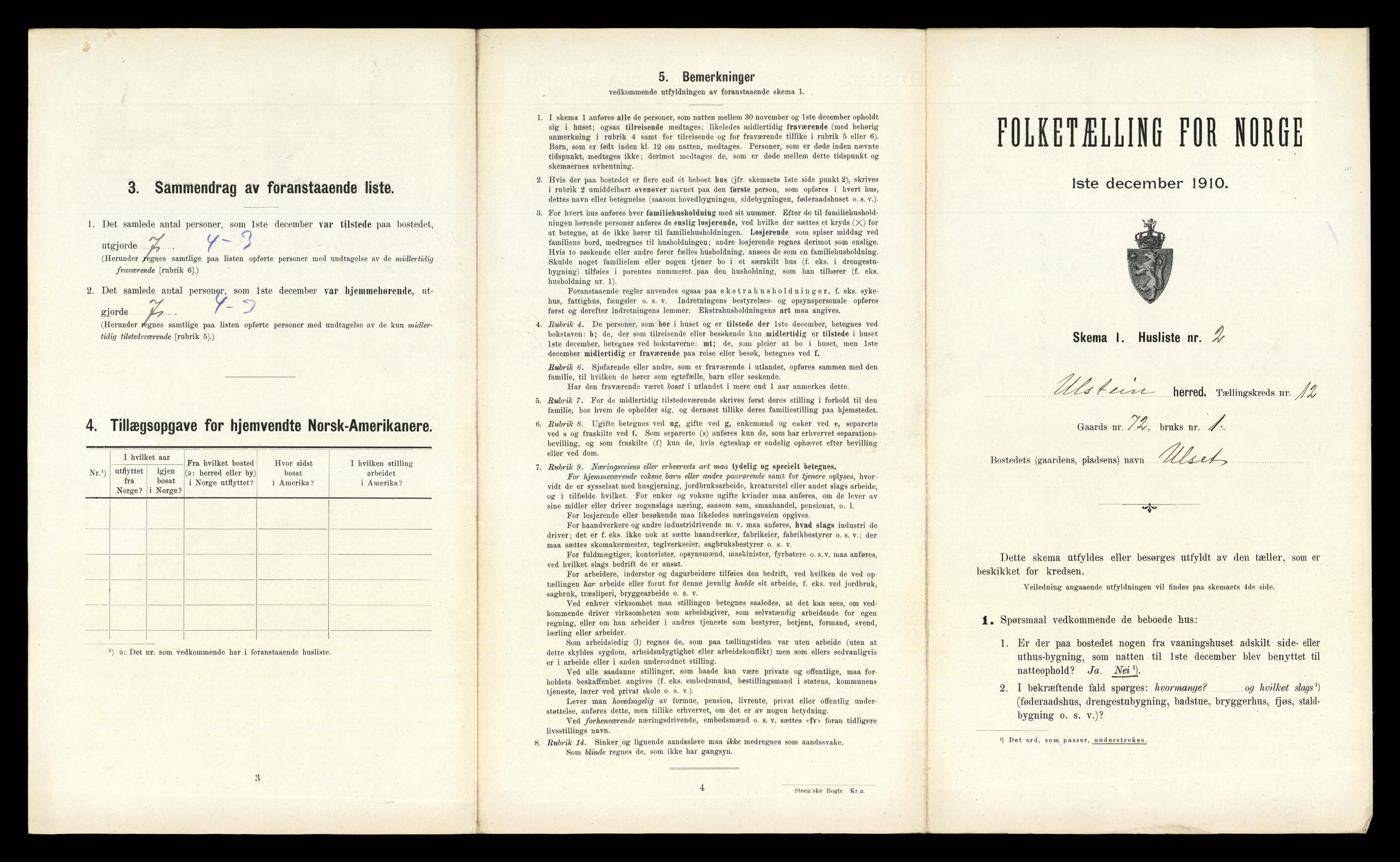 RA, 1910 census for Ulstein, 1910, p. 1006