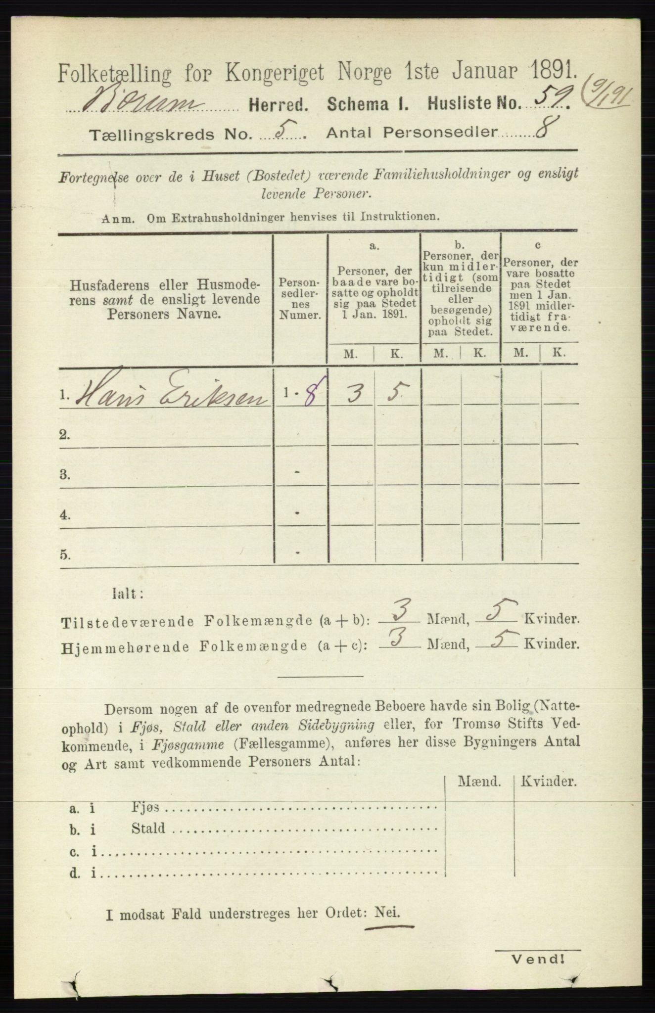 RA, 1891 census for 0219 Bærum, 1891, p. 2995