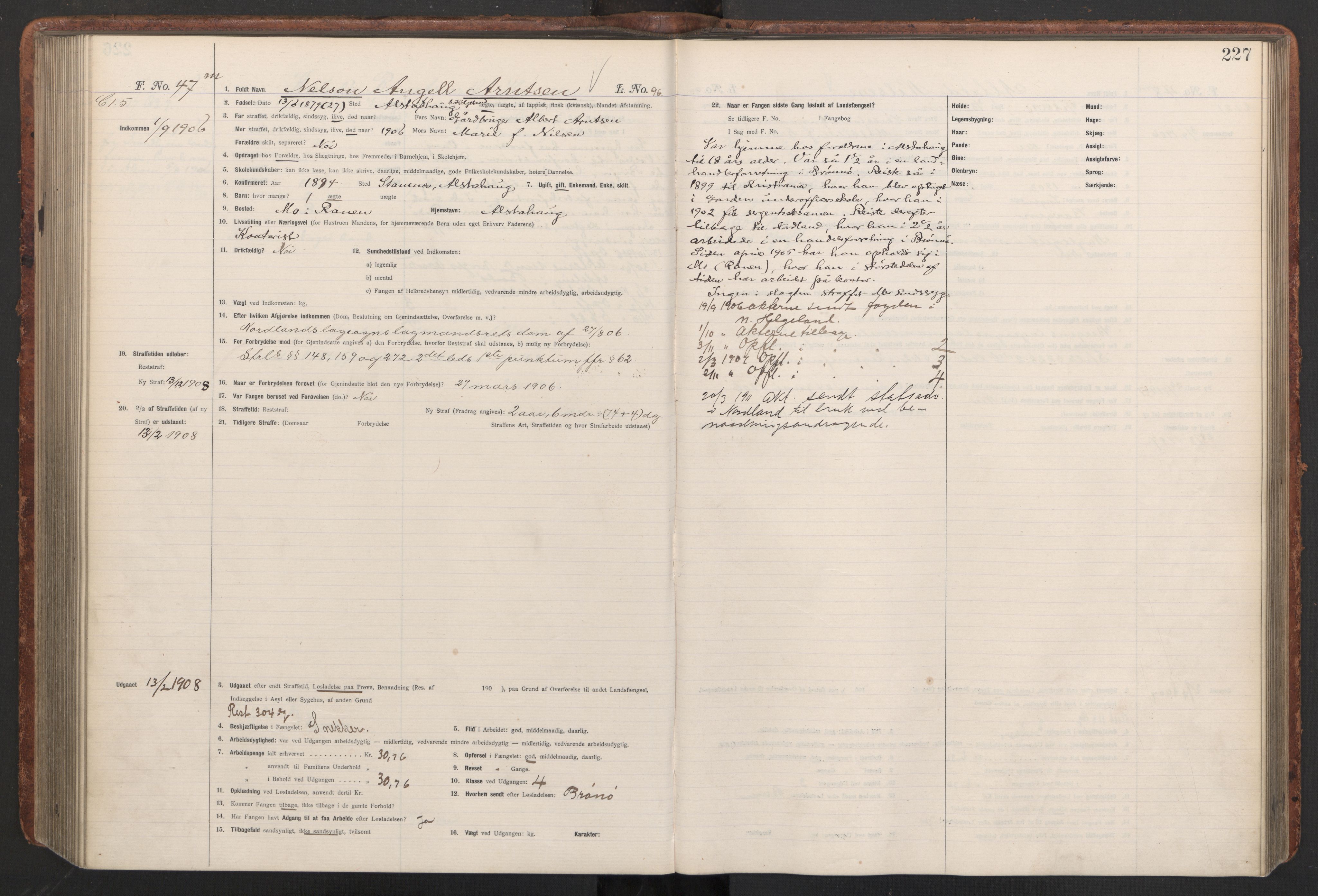 Botsfengslet, AV/RA-S-1539/D/Db/Dbb/L0040: 821l - 171m, 1905-1907, p. 227