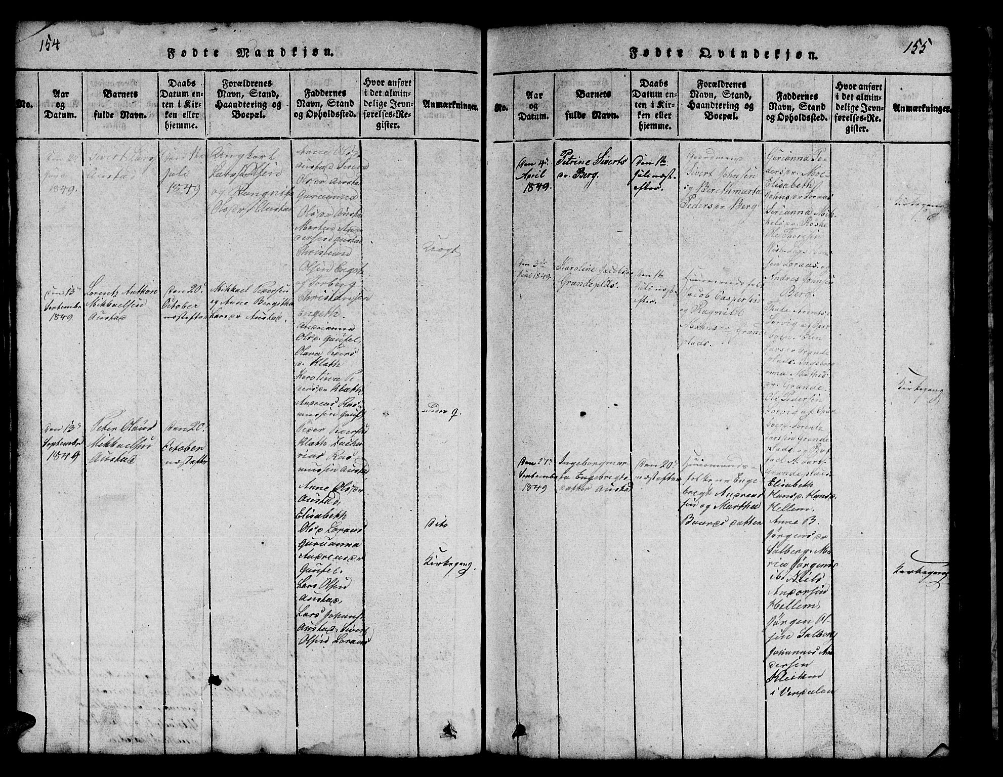 Ministerialprotokoller, klokkerbøker og fødselsregistre - Nord-Trøndelag, SAT/A-1458/731/L0310: Parish register (copy) no. 731C01, 1816-1874, p. 154-155