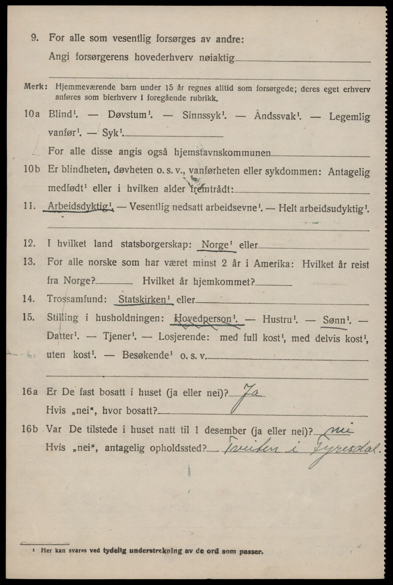 SAKO, 1920 census for Fyresdal, 1920, p. 2298