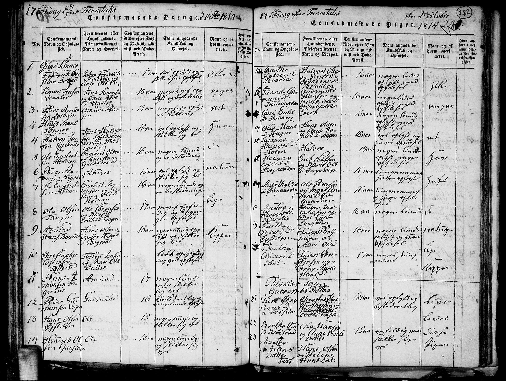 Aurskog prestekontor Kirkebøker, SAO/A-10304a/G/Ga/L0001: Parish register (copy) no. I 1, 1814-1829, p. 282
