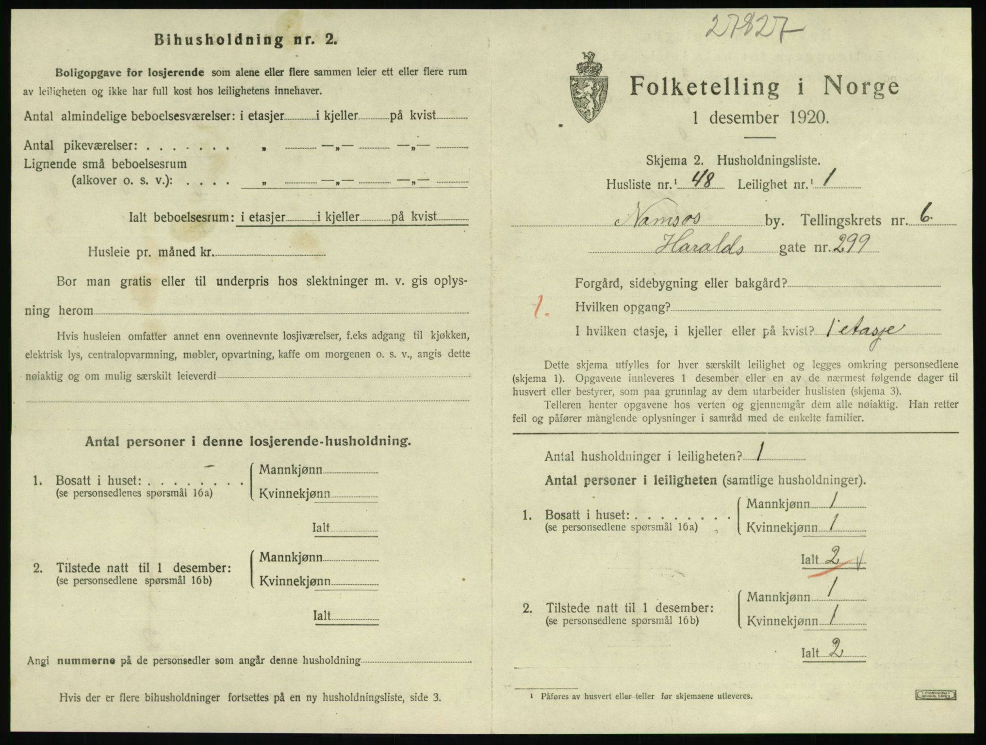 SAT, 1920 census for Namsos, 1920, p. 1959