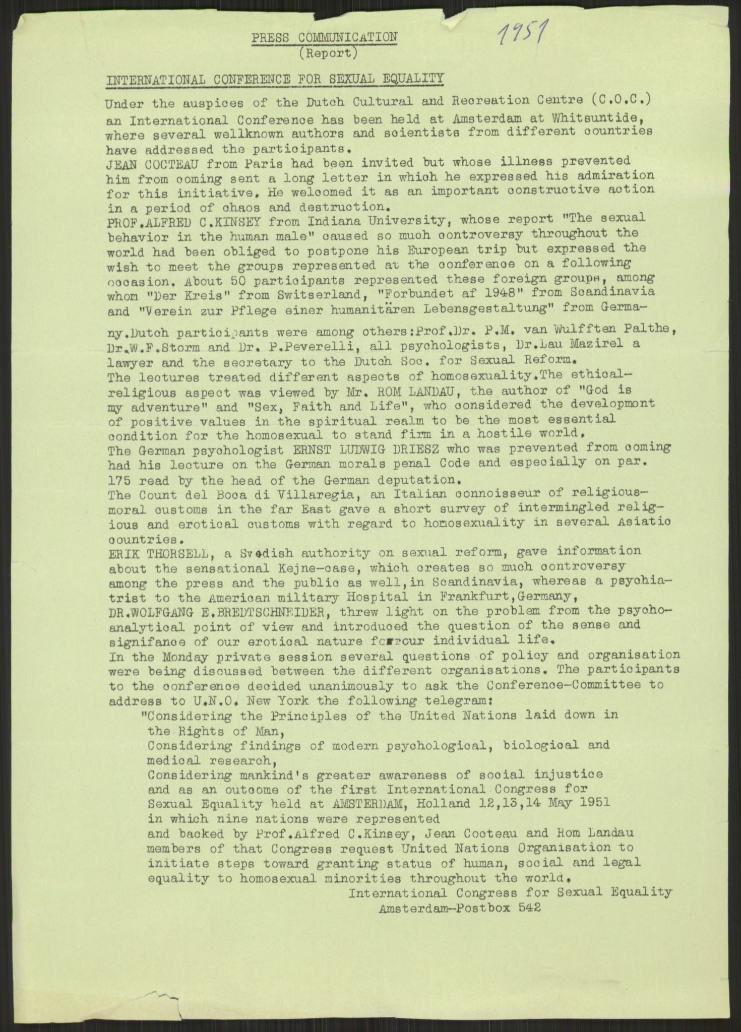 Det Norske Forbundet av 1948/Landsforeningen for Lesbisk og Homofil Frigjøring, AV/RA-PA-1216/F/Fb/L0001: ICSE, 1951-1959, p. 97