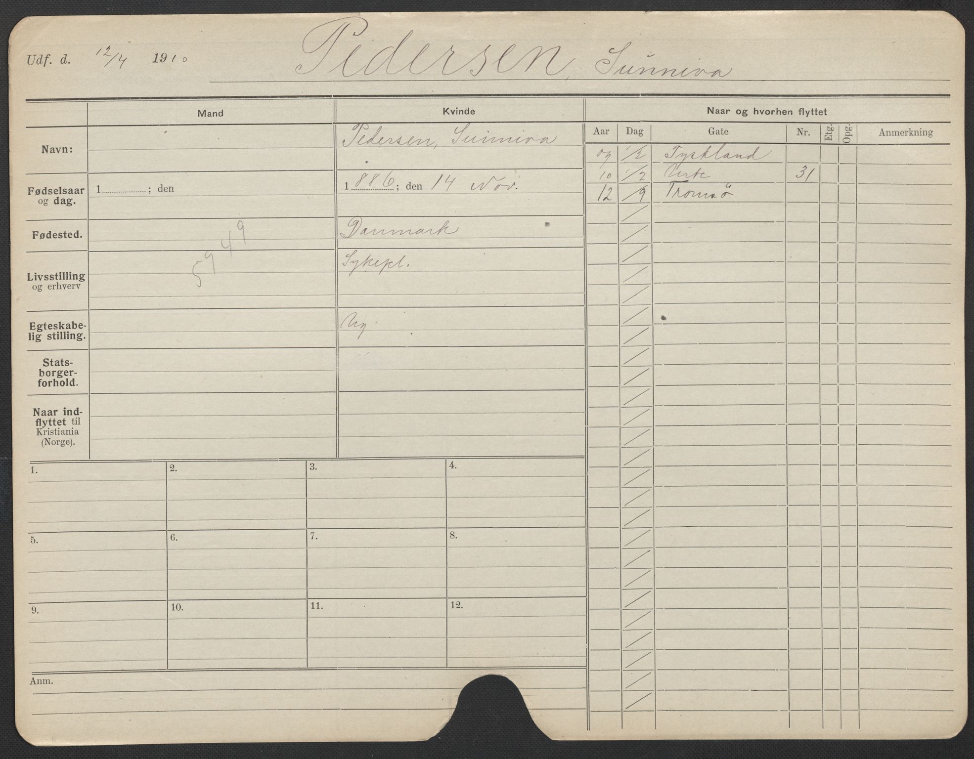 Oslo folkeregister, Registerkort, AV/SAO-A-11715/F/Fa/Fac/L0022: Kvinner, 1906-1914, p. 879a