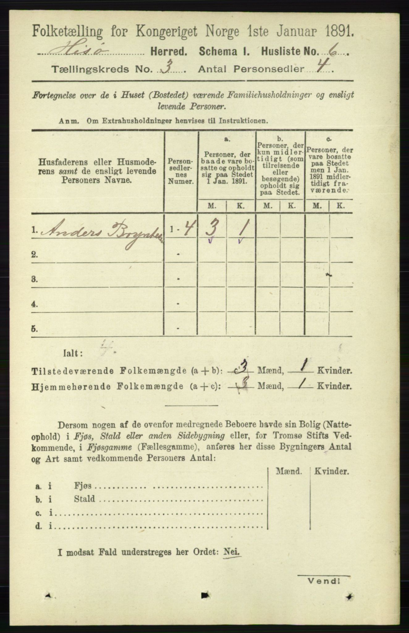 RA, 1891 census for 0922 Hisøy, 1891, p. 2083