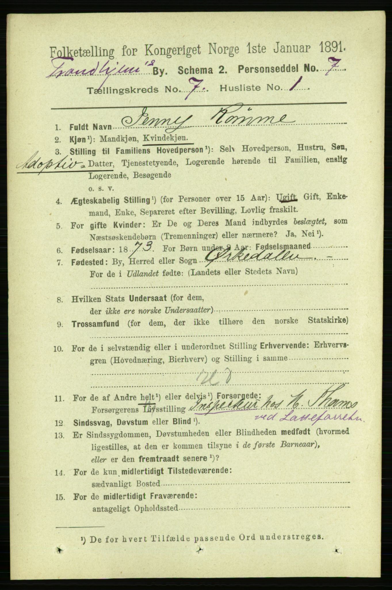 RA, 1891 census for 1601 Trondheim, 1891, p. 6003