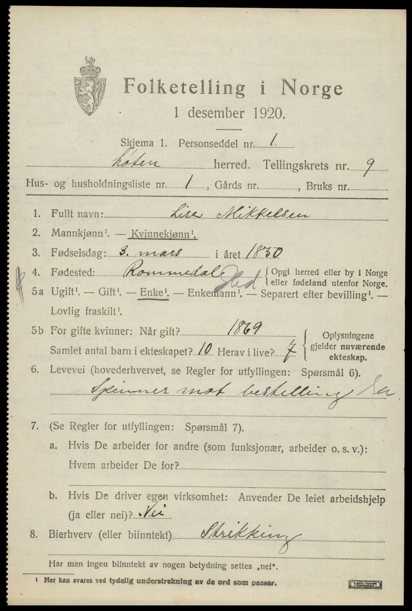 SAH, 1920 census for Løten, 1920, p. 14723
