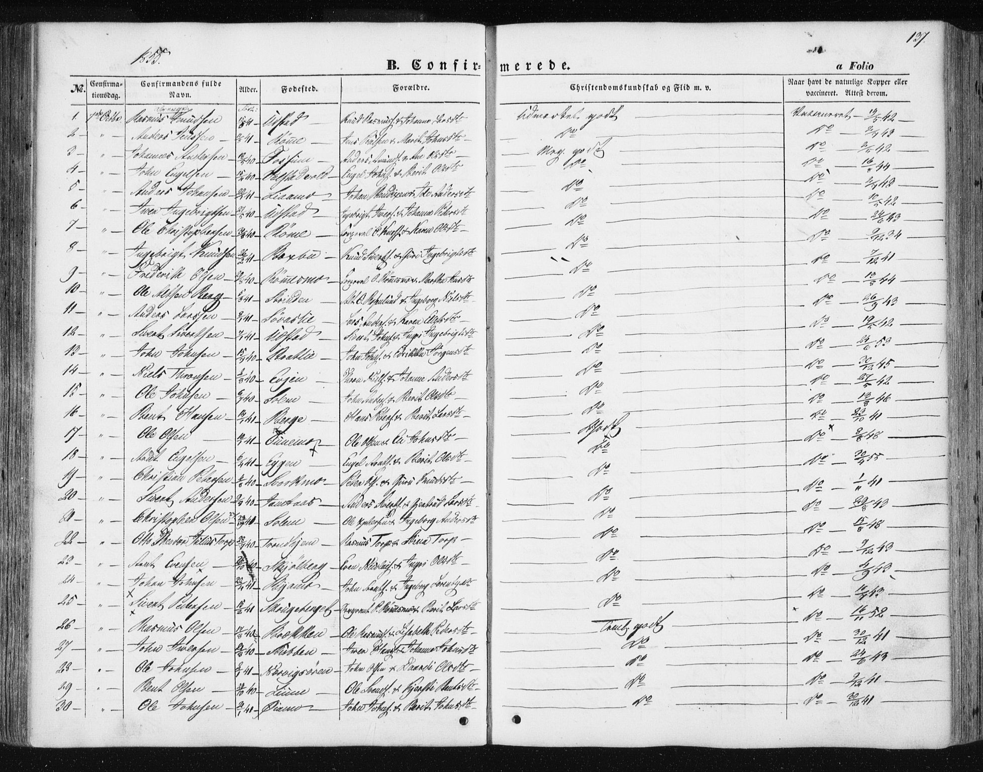 Ministerialprotokoller, klokkerbøker og fødselsregistre - Sør-Trøndelag, SAT/A-1456/668/L0806: Parish register (official) no. 668A06, 1854-1869, p. 137