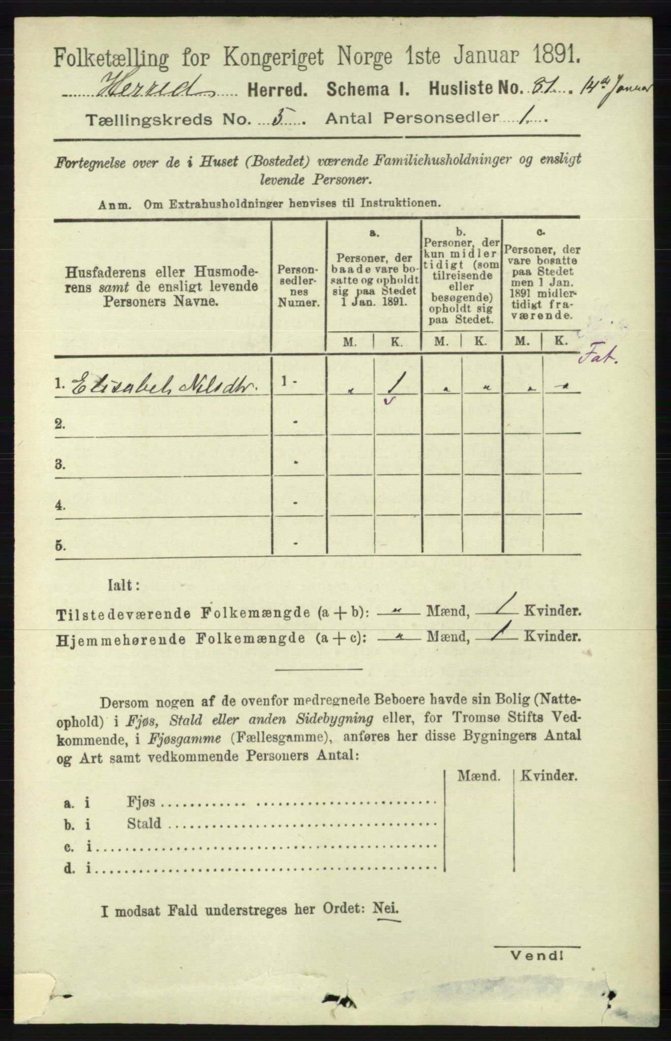 RA, 1891 census for 1039 Herad, 1891, p. 1807