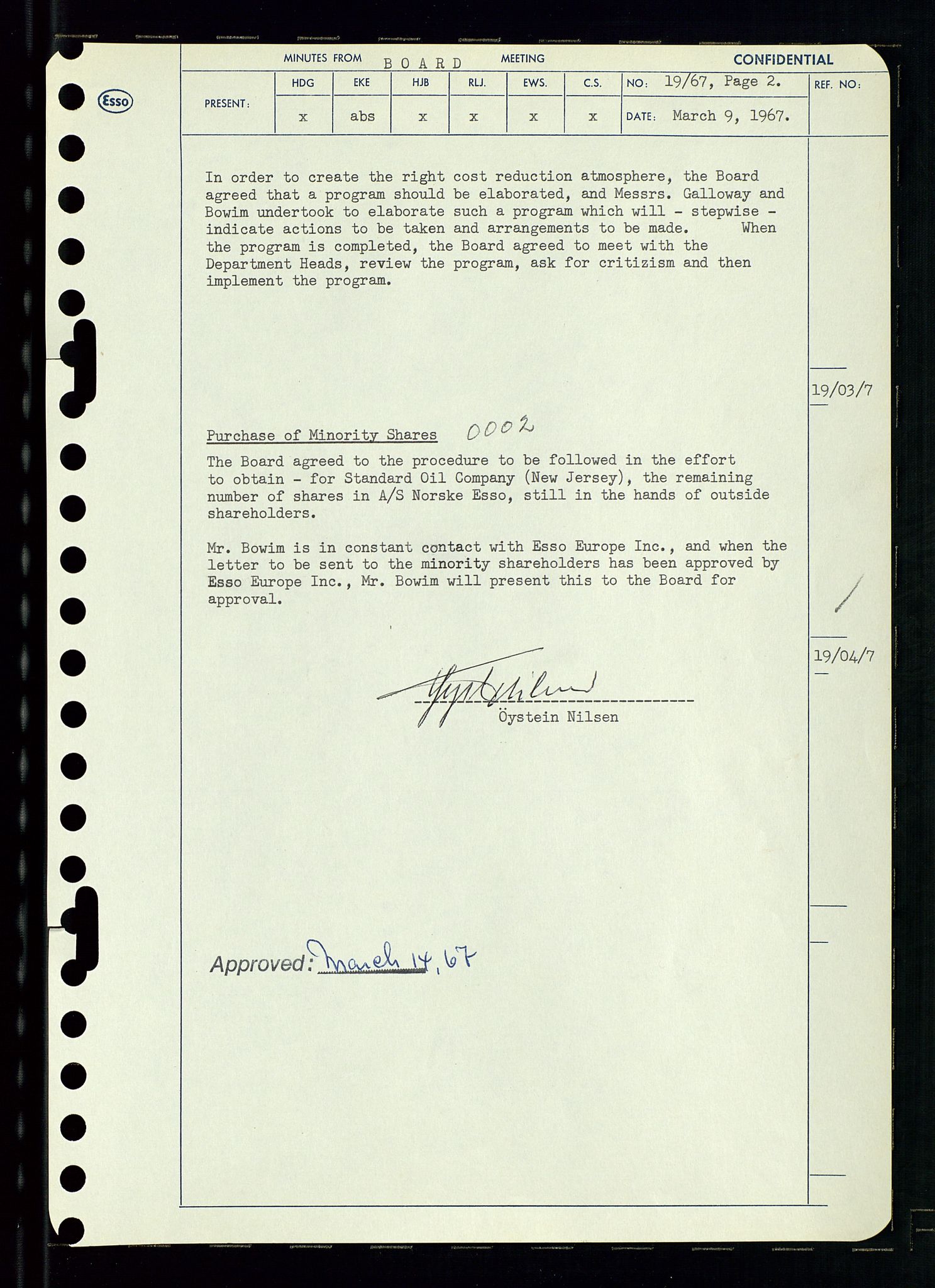 Pa 0982 - Esso Norge A/S, AV/SAST-A-100448/A/Aa/L0002/0003: Den administrerende direksjon Board minutes (styrereferater) / Den administrerende direksjon Board minutes (styrereferater), 1967, p. 40