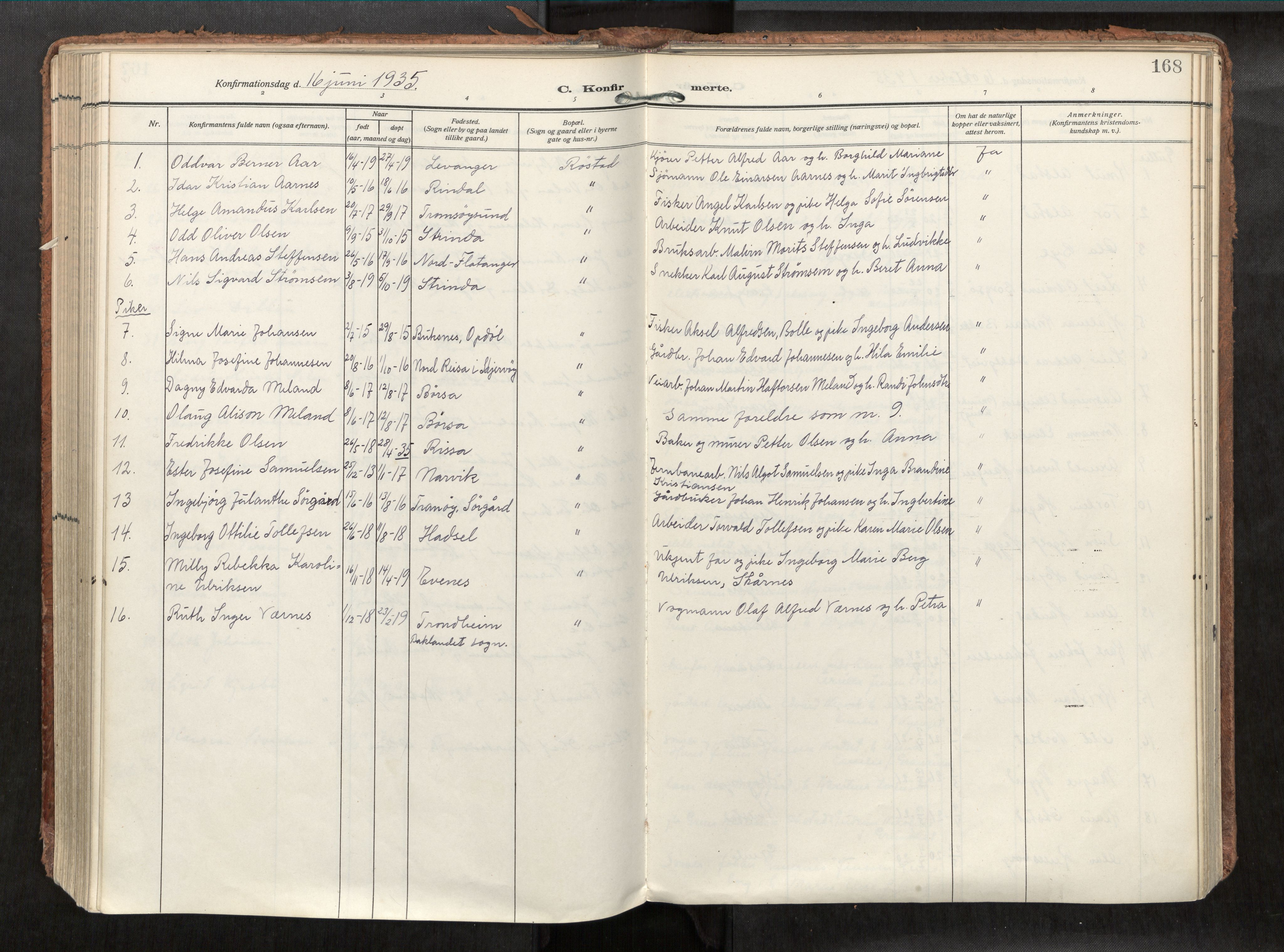 Levanger sokneprestkontor, AV/SAT-A-1301/2/H/Haa/L0002: Parish register (official) no. 2, 1912-1935, p. 168