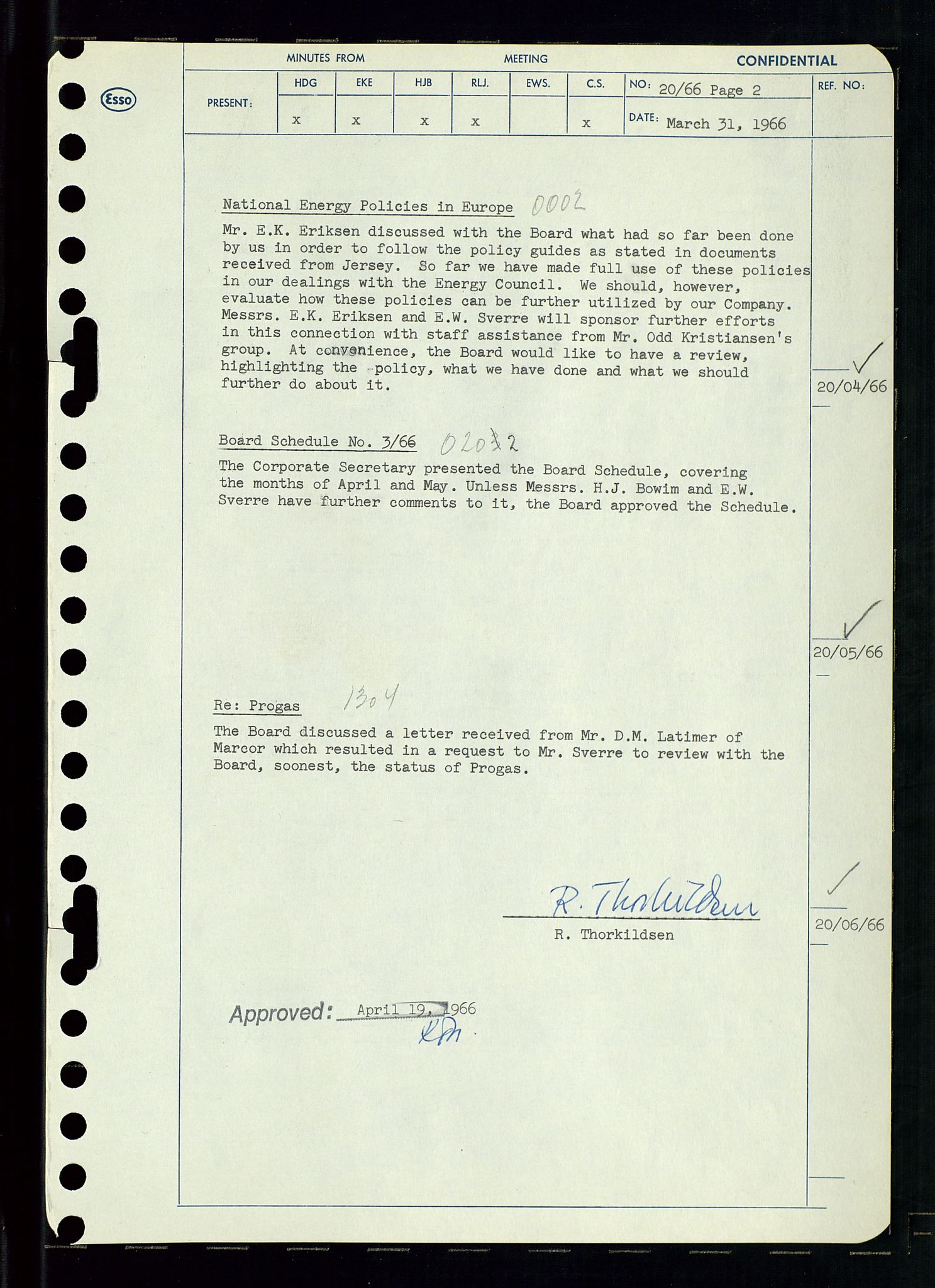 Pa 0982 - Esso Norge A/S, AV/SAST-A-100448/A/Aa/L0002/0002: Den administrerende direksjon Board minutes (styrereferater) / Den administrerende direksjon Board minutes (styrereferater), 1966, p. 46