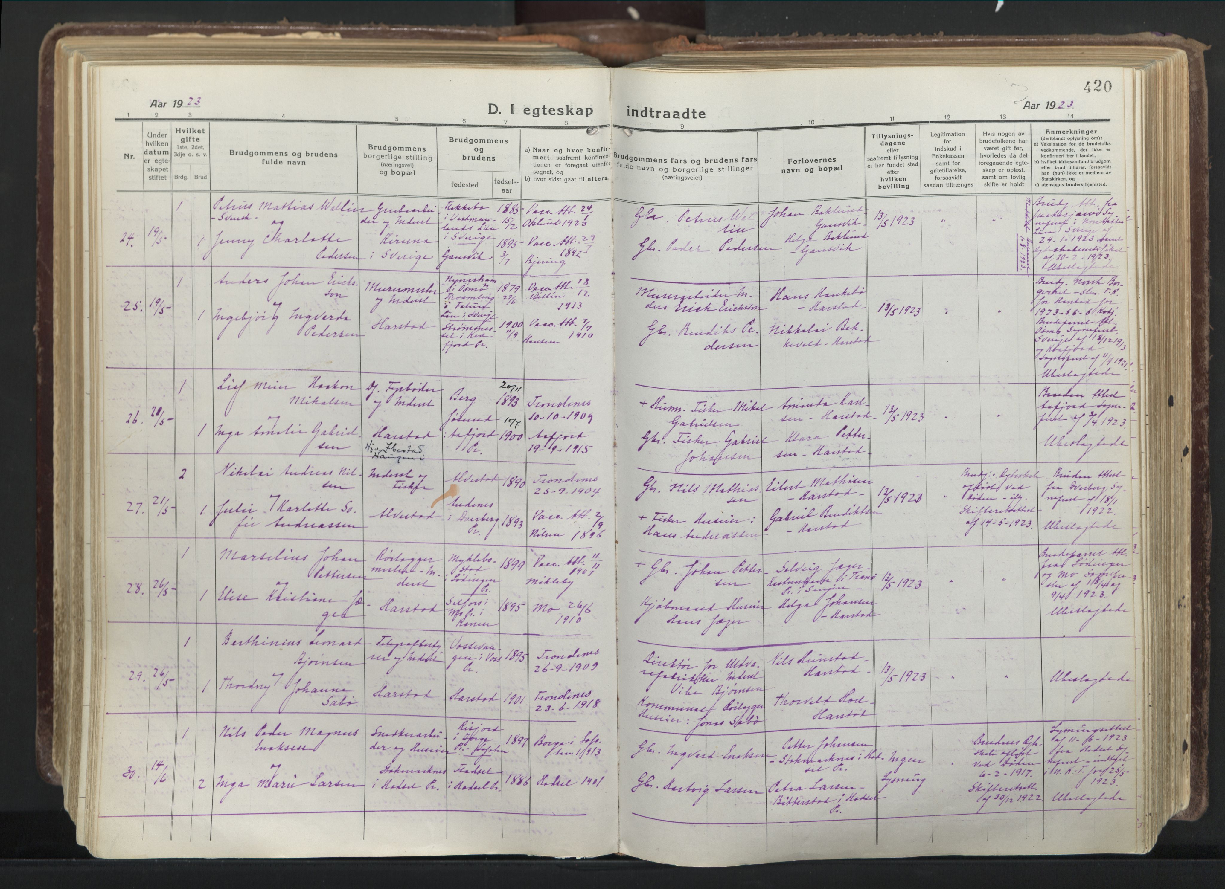 Trondenes sokneprestkontor, AV/SATØ-S-1319/H/Ha/L0019kirke: Parish register (official) no. 19, 1919-1928, p. 420