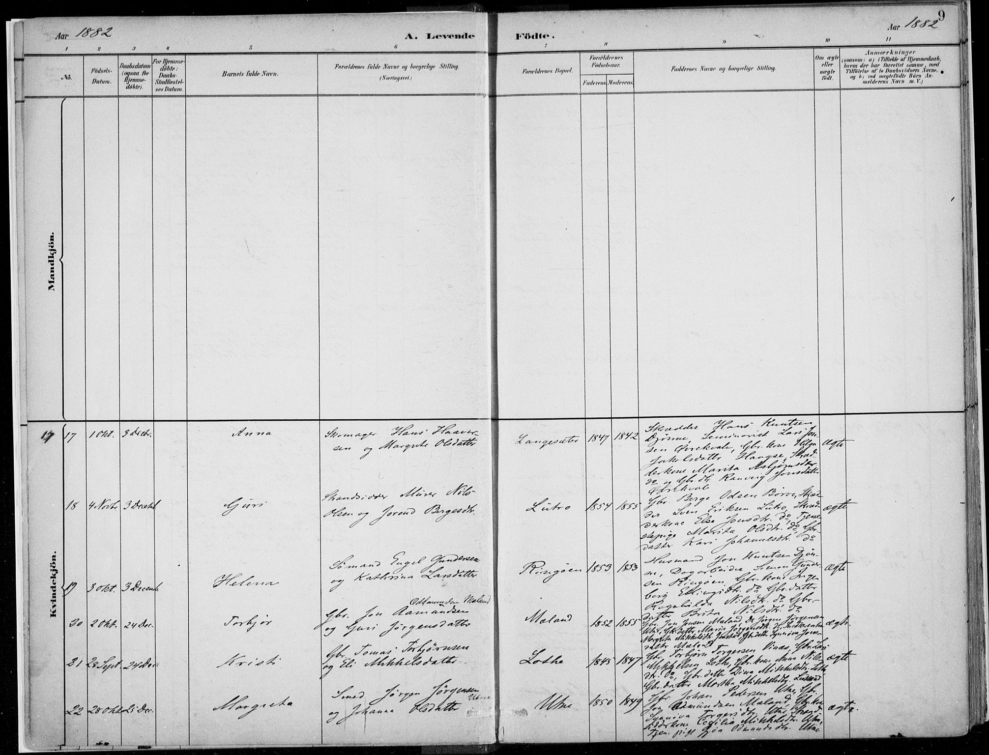 Ullensvang sokneprestembete, SAB/A-78701/H/Haa: Parish register (official) no. E  1, 1882-1921, p. 9