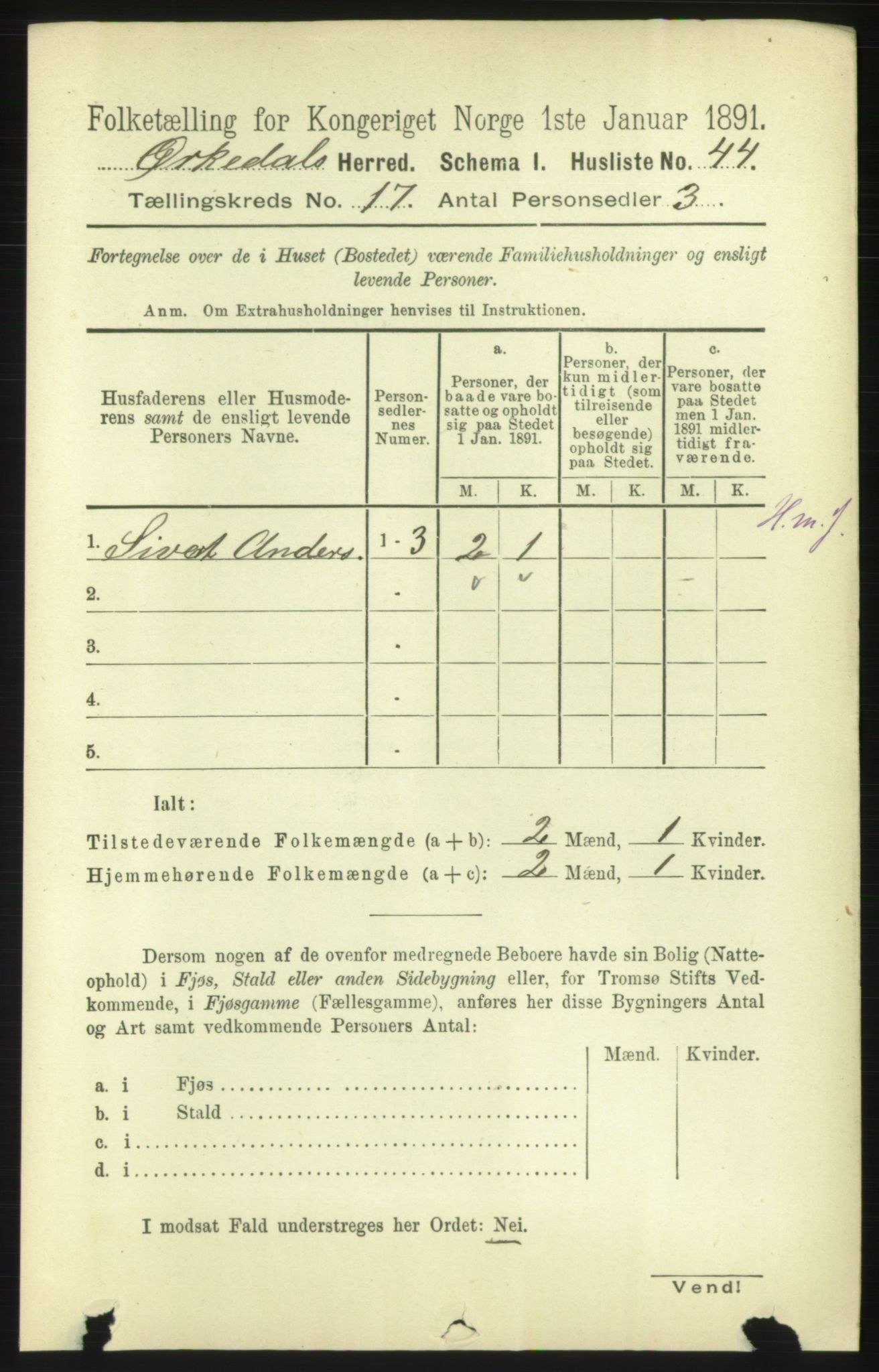 RA, 1891 census for 1638 Orkdal, 1891, p. 7381