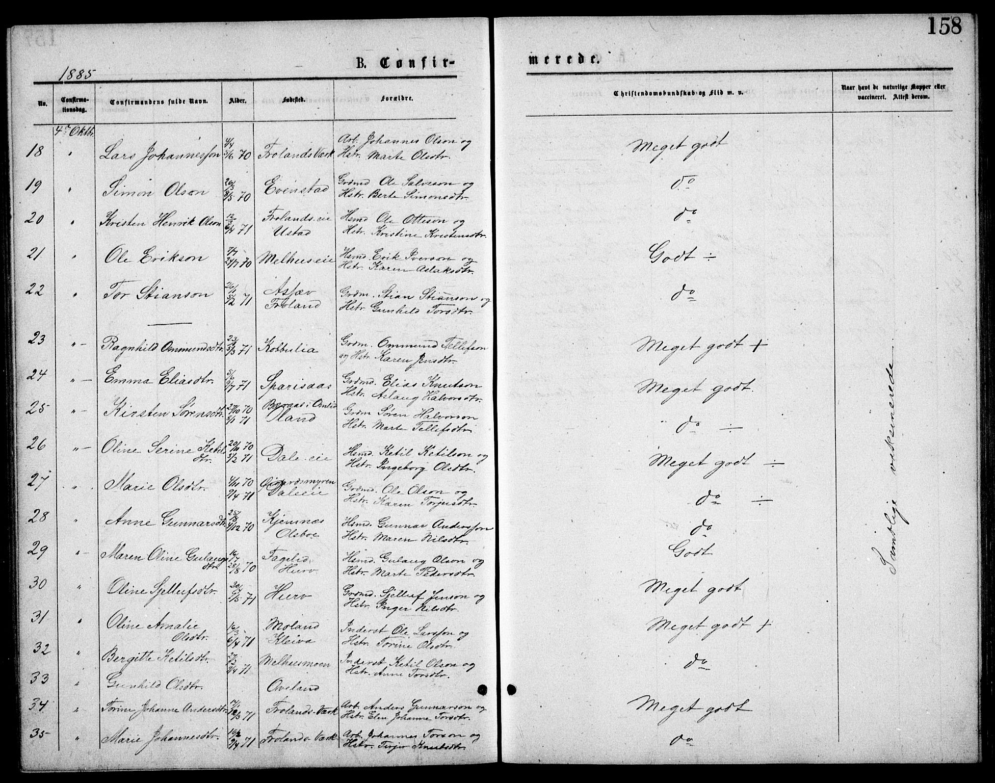 Froland sokneprestkontor, AV/SAK-1111-0013/F/Fb/L0009: Parish register (copy) no. B 9, 1875-1893, p. 158