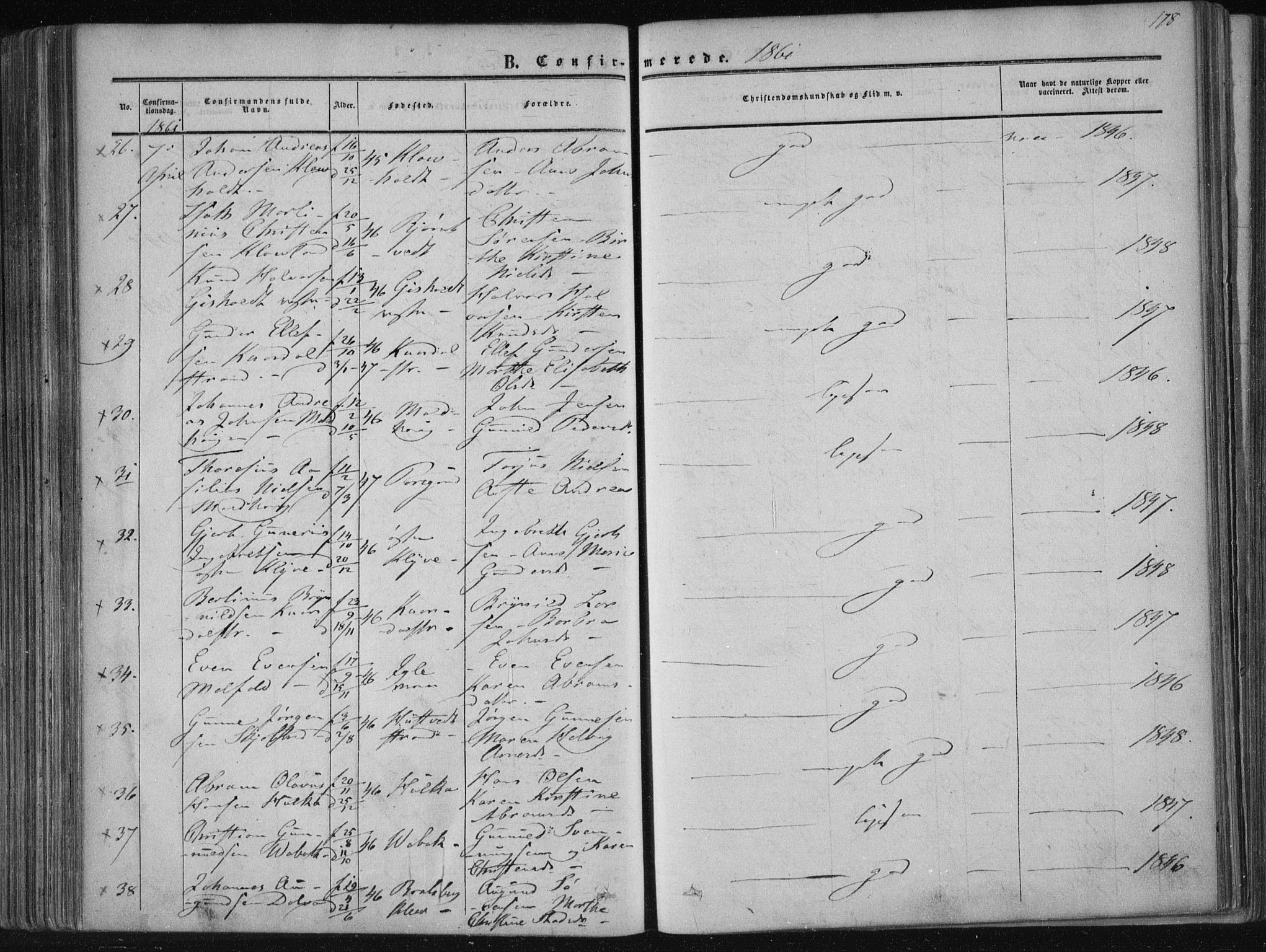 Solum kirkebøker, AV/SAKO-A-306/F/Fa/L0007: Parish register (official) no. I 7, 1856-1864, p. 178