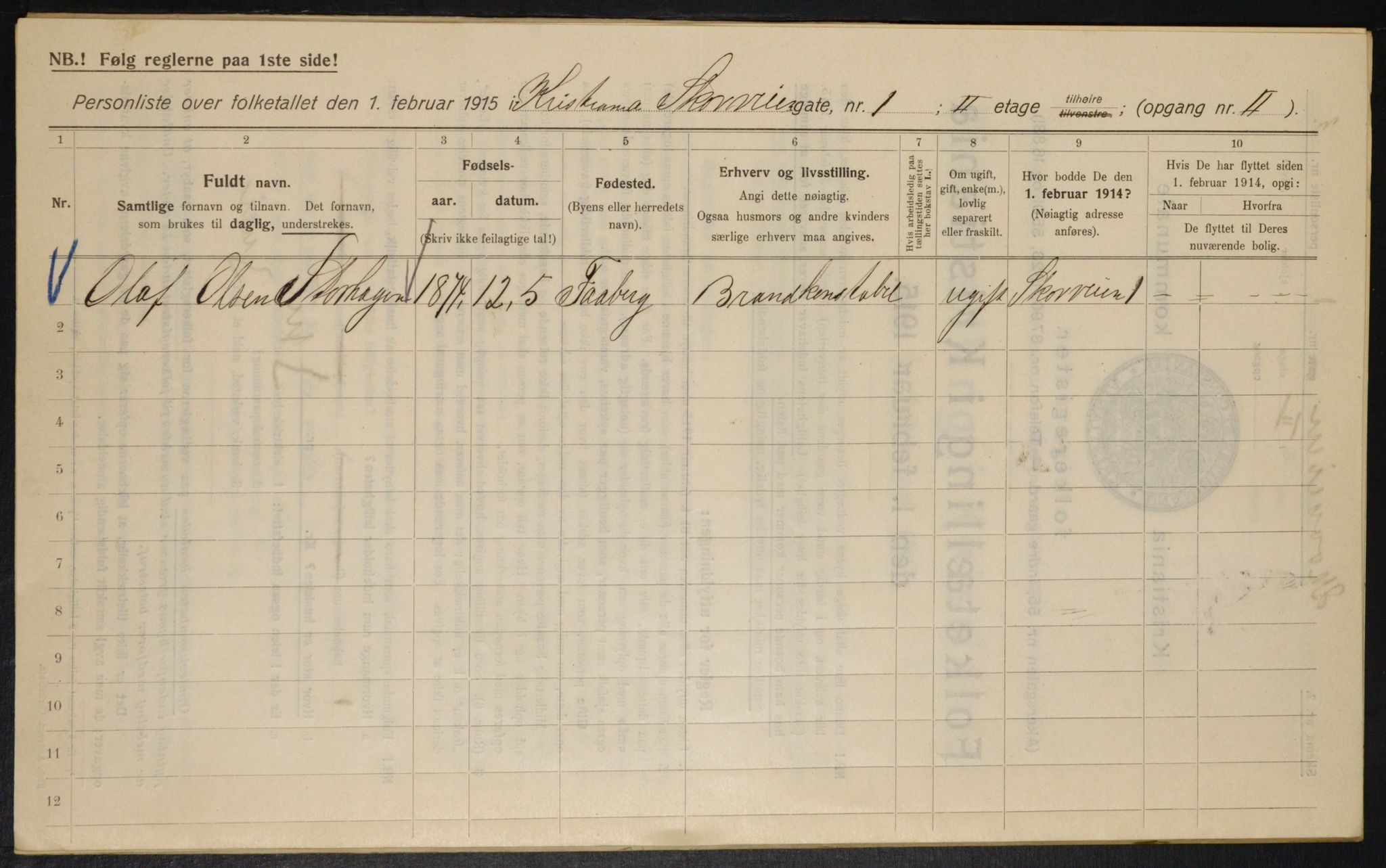 OBA, Municipal Census 1915 for Kristiania, 1915, p. 96257