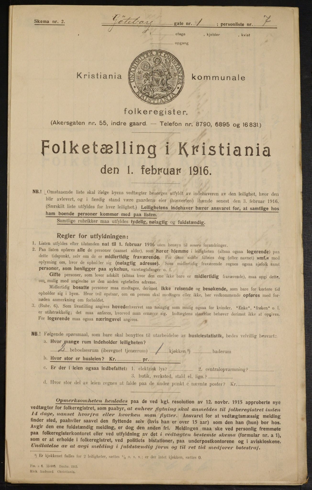 OBA, Municipal Census 1916 for Kristiania, 1916, p. 33256