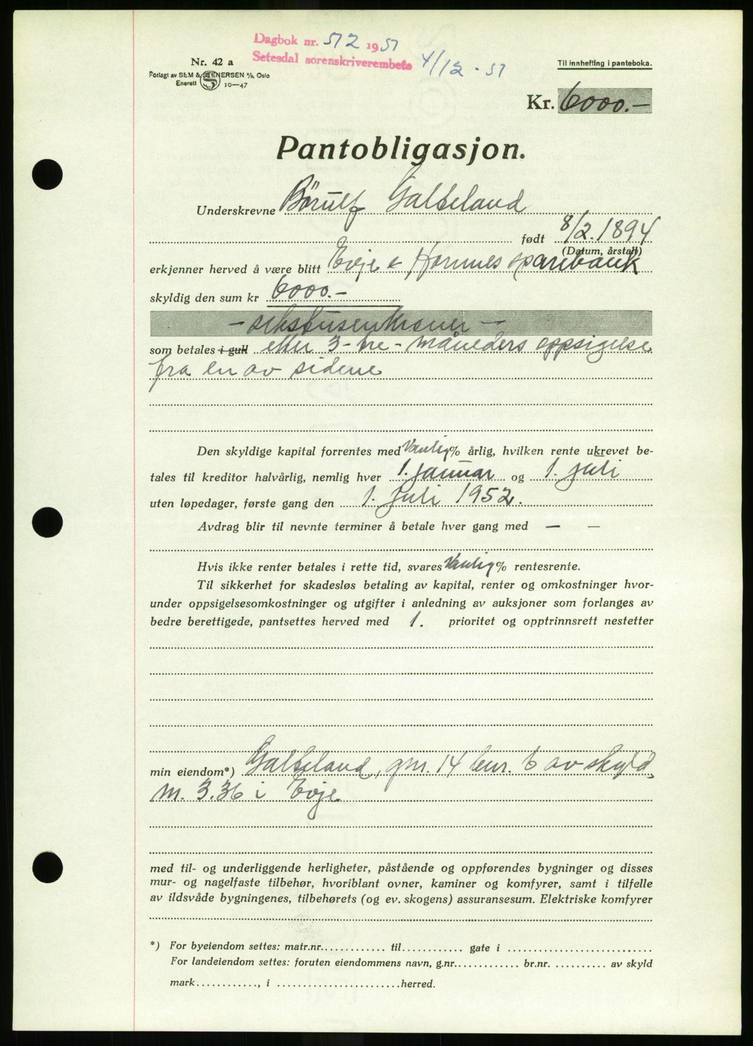 Setesdal sorenskriveri, AV/SAK-1221-0011/G/Gb/L0050: Mortgage book no. B 38, 1949-1952, Diary no: : 512/1951