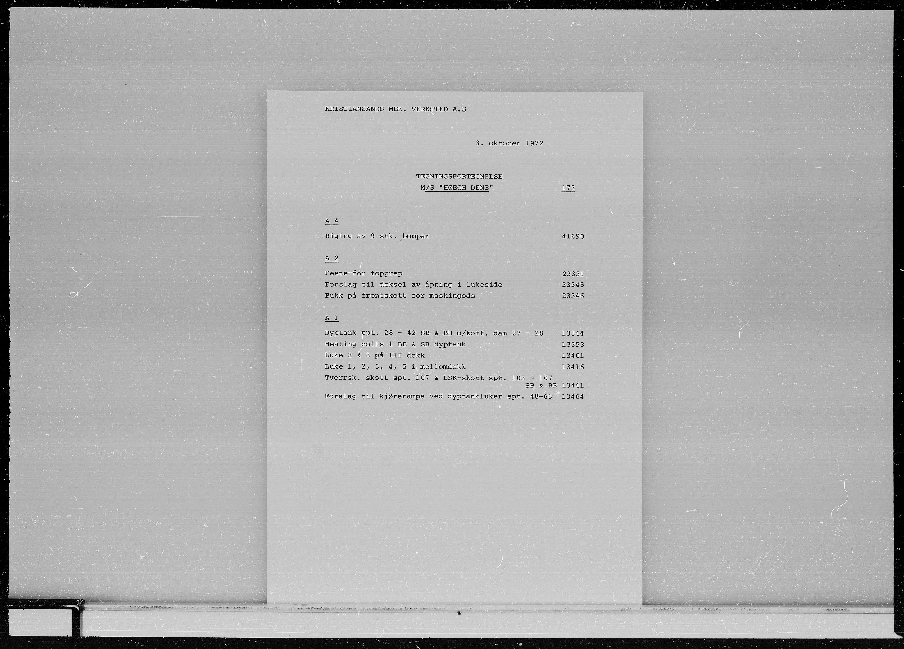 Kristiansand Mekaniske Verksted, AV/SAK-D/0612/G/Ga/L0006/0002: Reprofoto av tegninger m.m. / 36 mm mikrofilmruller, reprofoto av skipstegninger, byggenr. 134-212, p. 2
