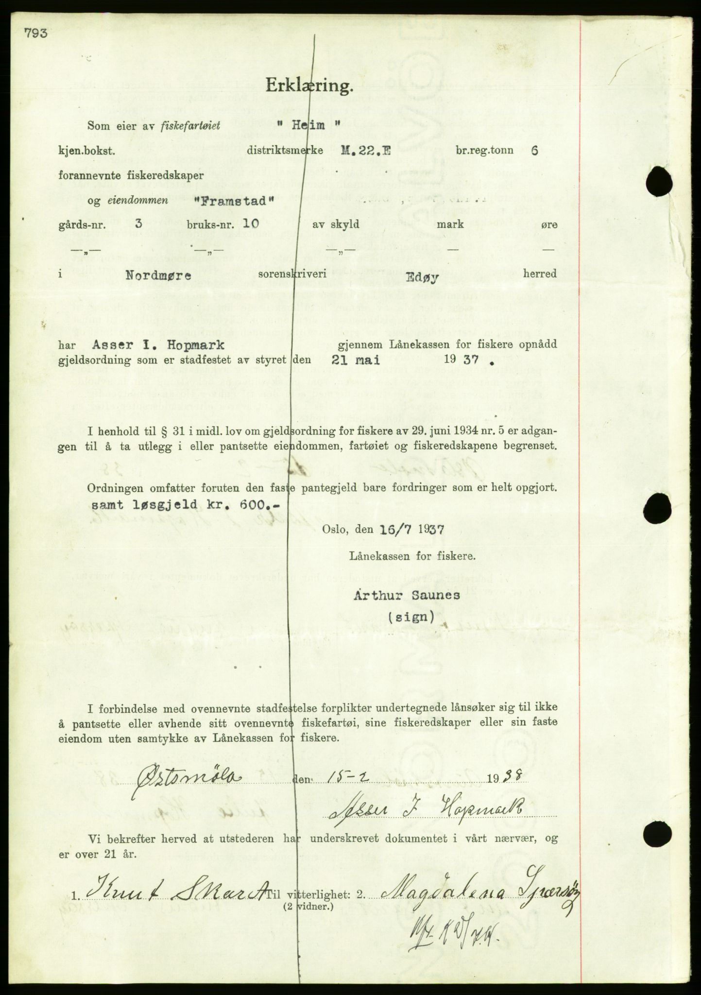 Nordmøre sorenskriveri, AV/SAT-A-4132/1/2/2Ca/L0092: Mortgage book no. B82, 1937-1938, Diary no: : 483/1938