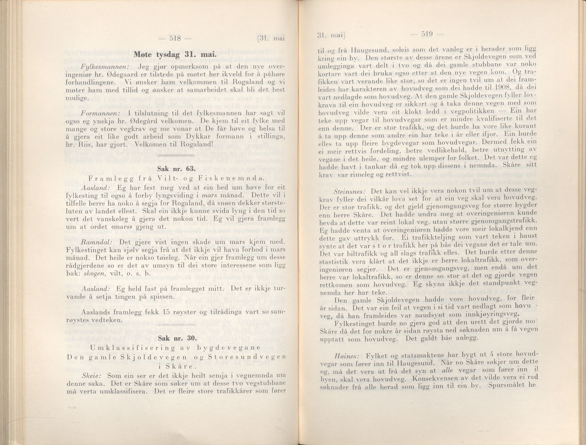 Rogaland fylkeskommune - Fylkesrådmannen , IKAR/A-900/A/Aa/Aaa/L0057: Møtebok , 1938, p. 518-519