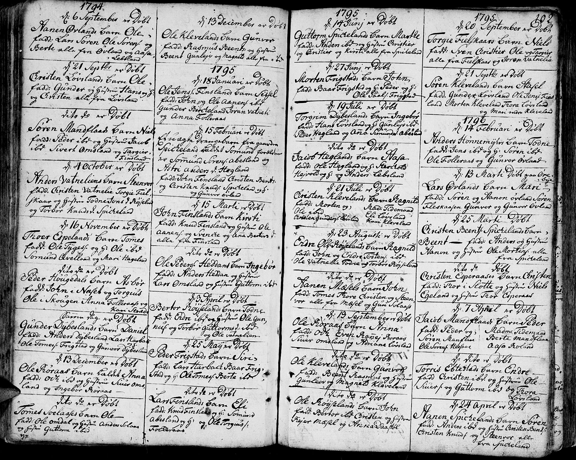 Bjelland sokneprestkontor, SAK/1111-0005/F/Fa/Faa/L0001: Parish register (official) no. A 1 /2, 1793-1815, p. 102