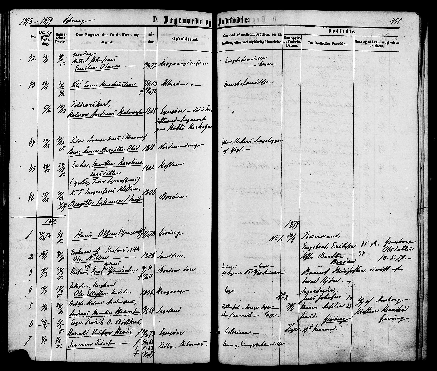 Dypvåg sokneprestkontor, SAK/1111-0007/F/Fa/Faa/L0007: Parish register (official) no. A 7/ 1, 1872-1884, p. 451