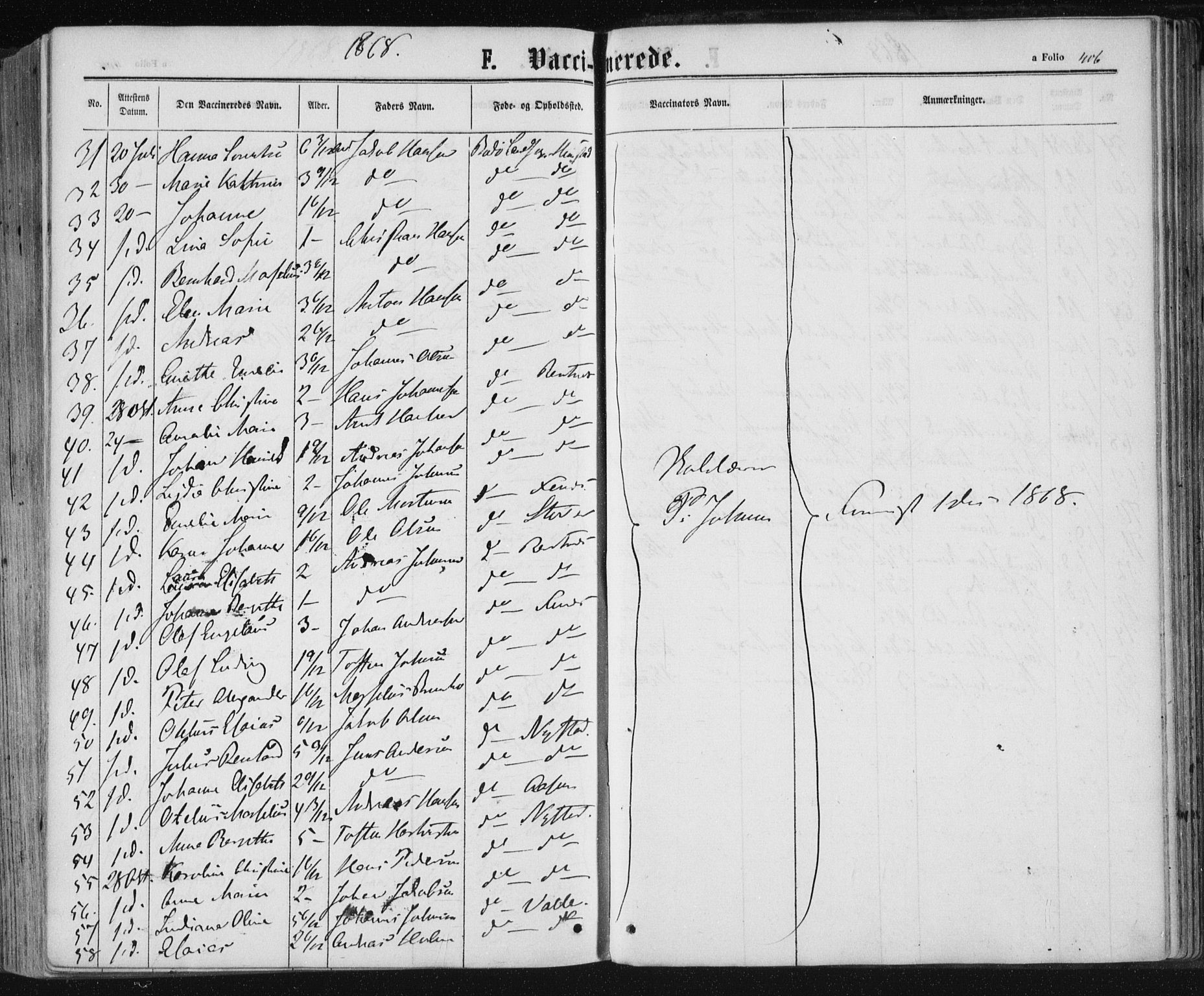 Ministerialprotokoller, klokkerbøker og fødselsregistre - Nordland, AV/SAT-A-1459/801/L0008: Parish register (official) no. 801A08, 1864-1875, p. 406