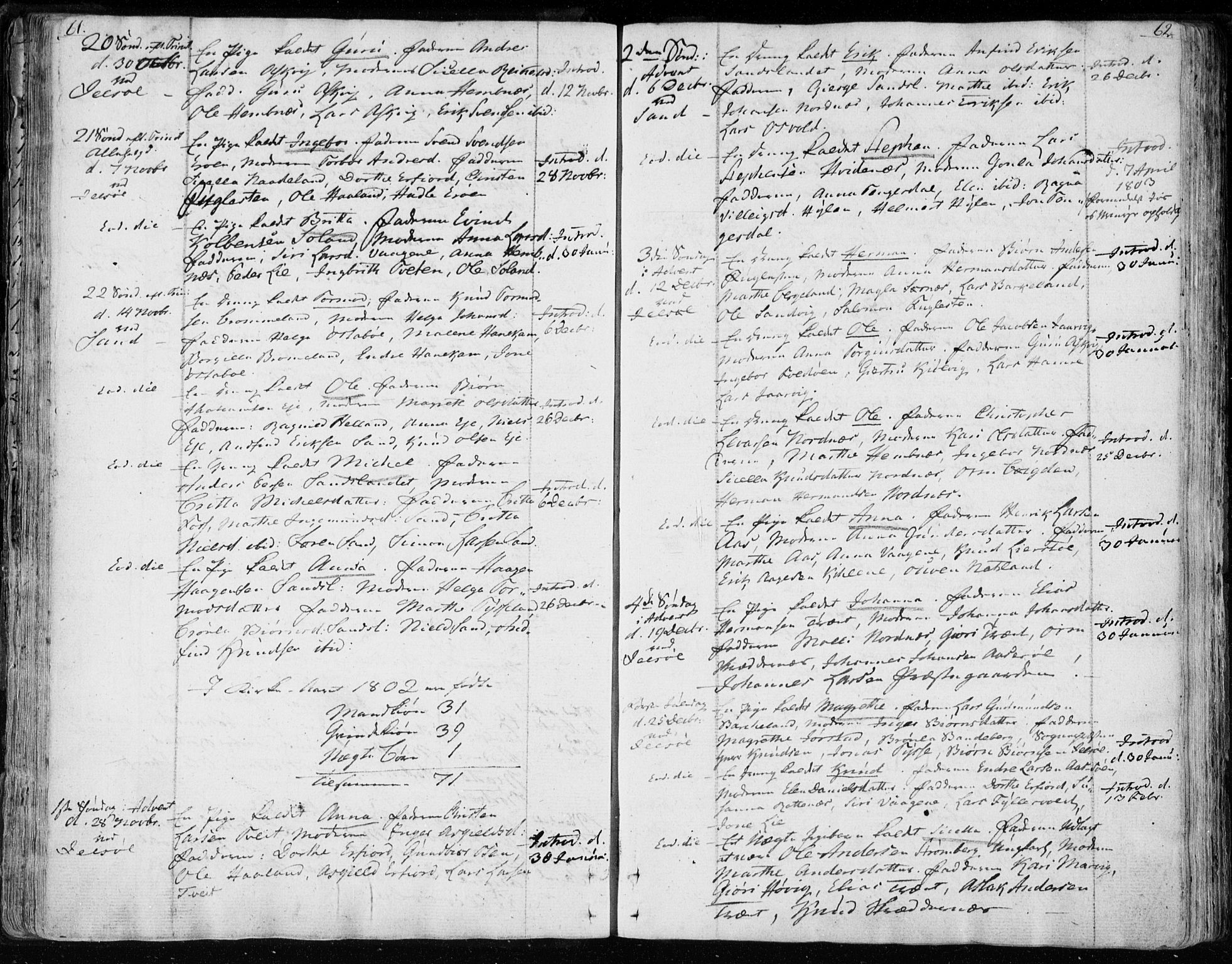 Jelsa sokneprestkontor, SAST/A-101842/01/IV: Parish register (official) no. A 4, 1796-1816, p. 61-62