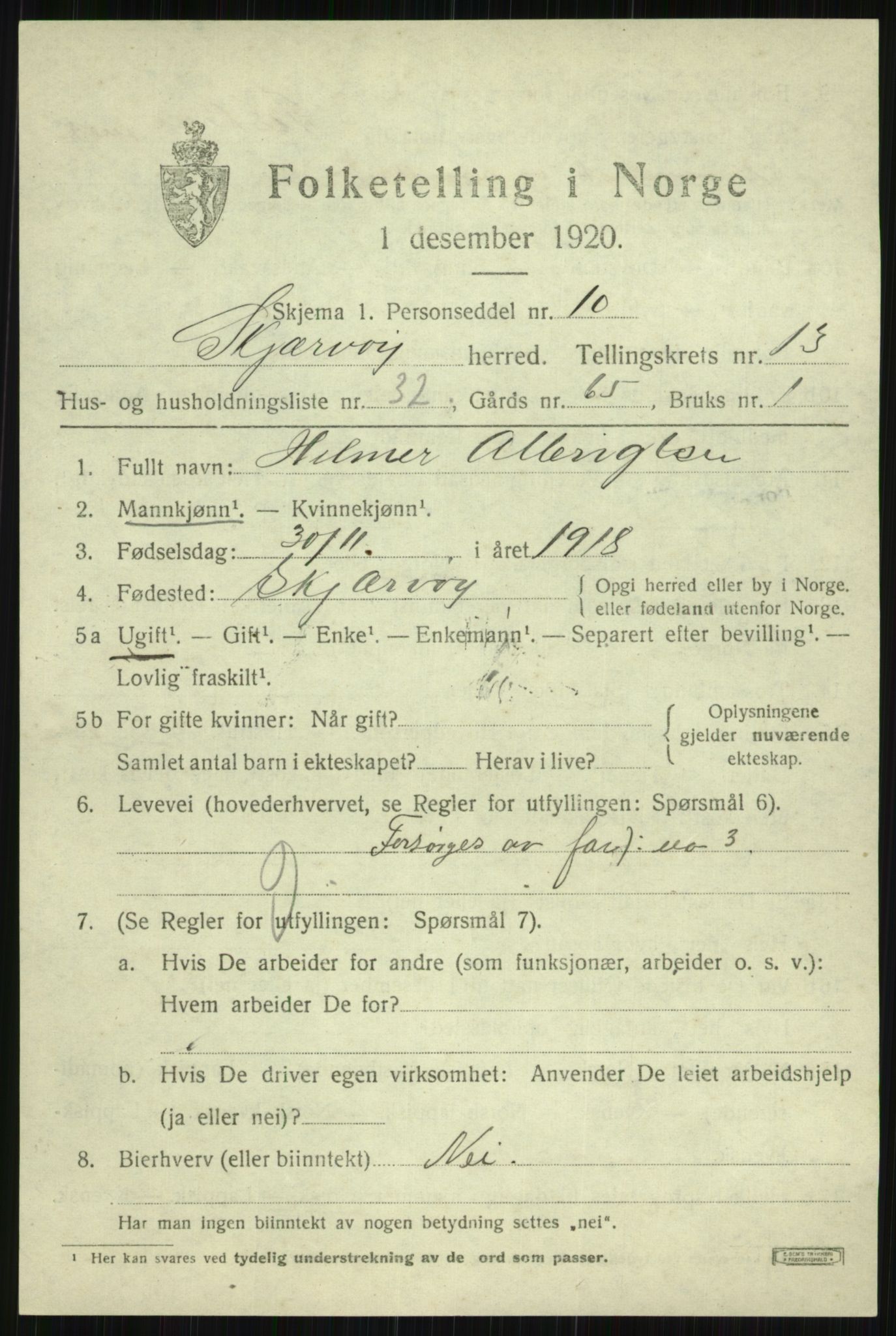 SATØ, 1920 census for Skjervøy, 1920, p. 6791