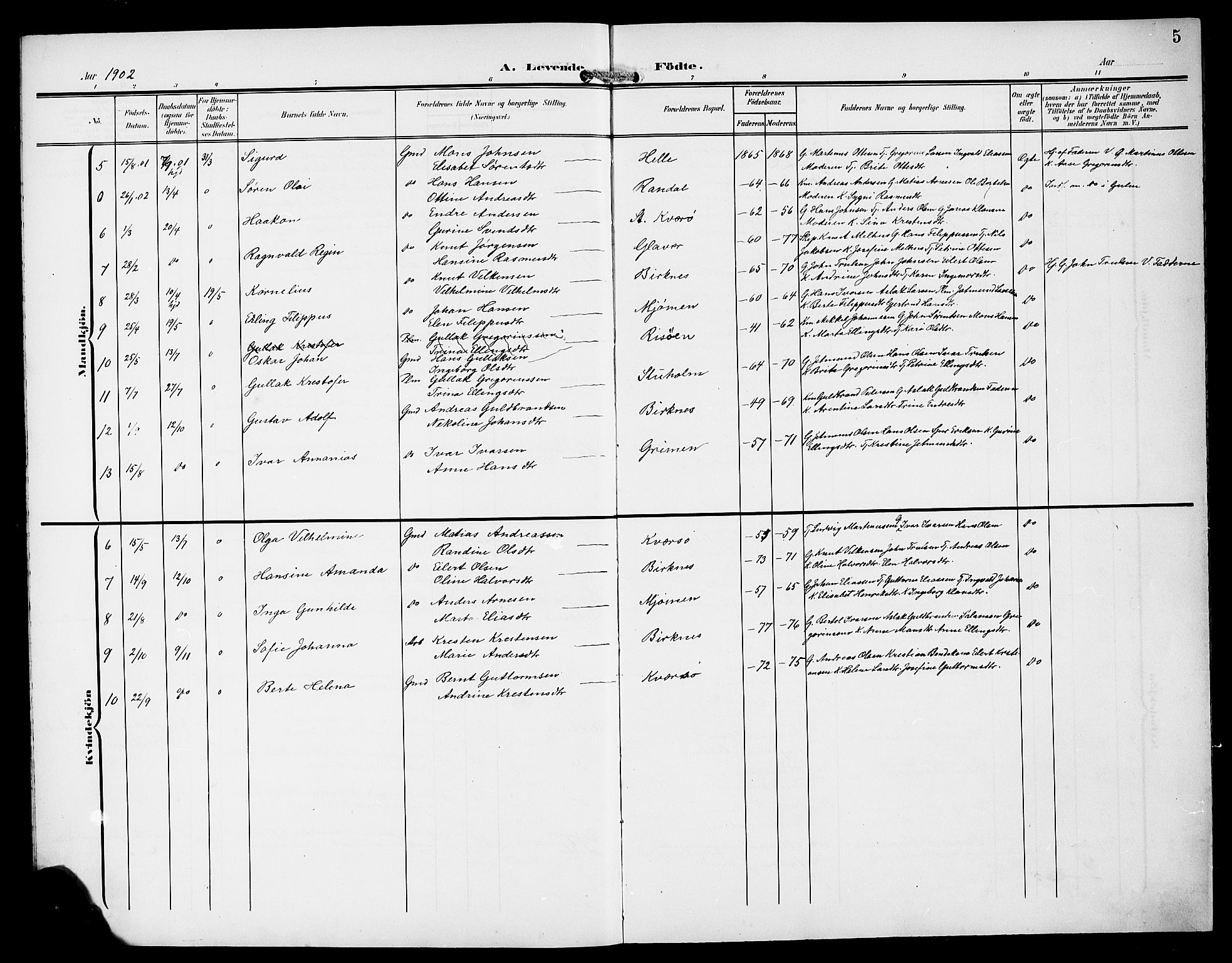 Gulen sokneprestembete, AV/SAB-A-80201/H/Hab/Habd/L0001: Parish register (copy) no. D 1, 1901-1924, p. 5