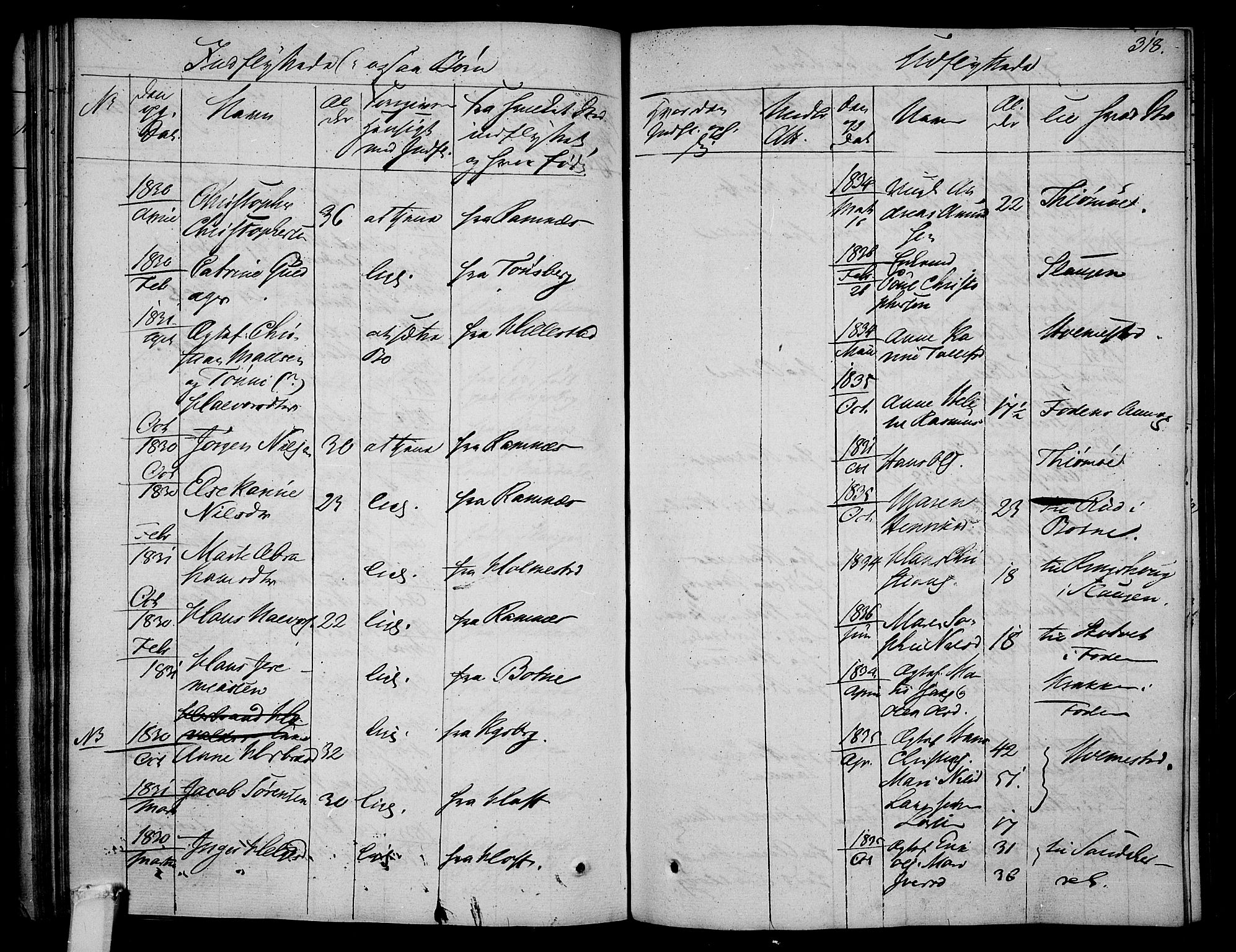 Våle kirkebøker, AV/SAKO-A-334/F/Fa/L0008: Parish register (official) no. I 8, 1824-1844, p. 318