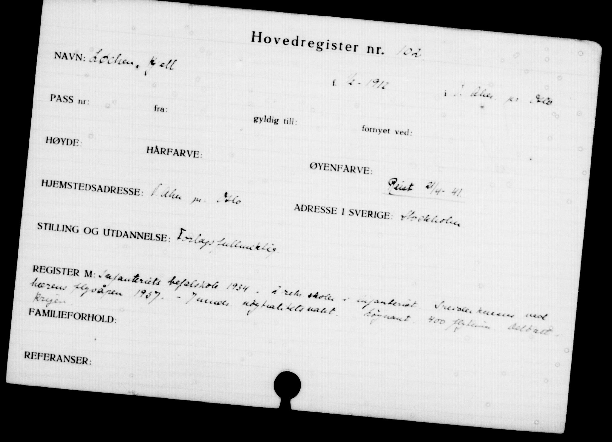 Utenriksstasjonene, Legasjonen i Stockholm, Flyktningkontoret, AV/RA-S-6753/V/Va/L0001: Kjesäterkartoteket, flyktninger med registreringsnr. 1-1000, 1940-1945, p. 173
