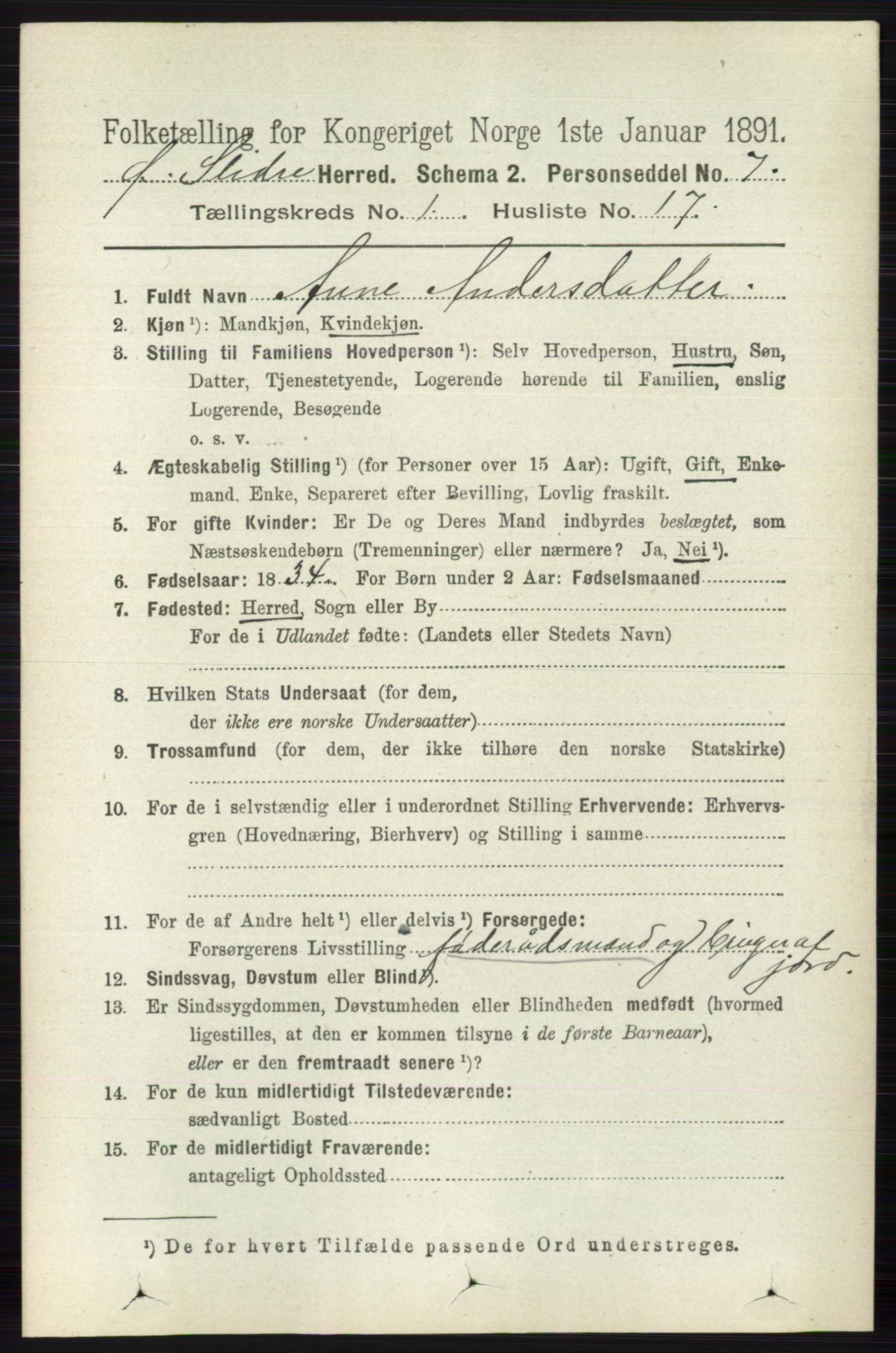 RA, 1891 census for 0544 Øystre Slidre, 1891, p. 149