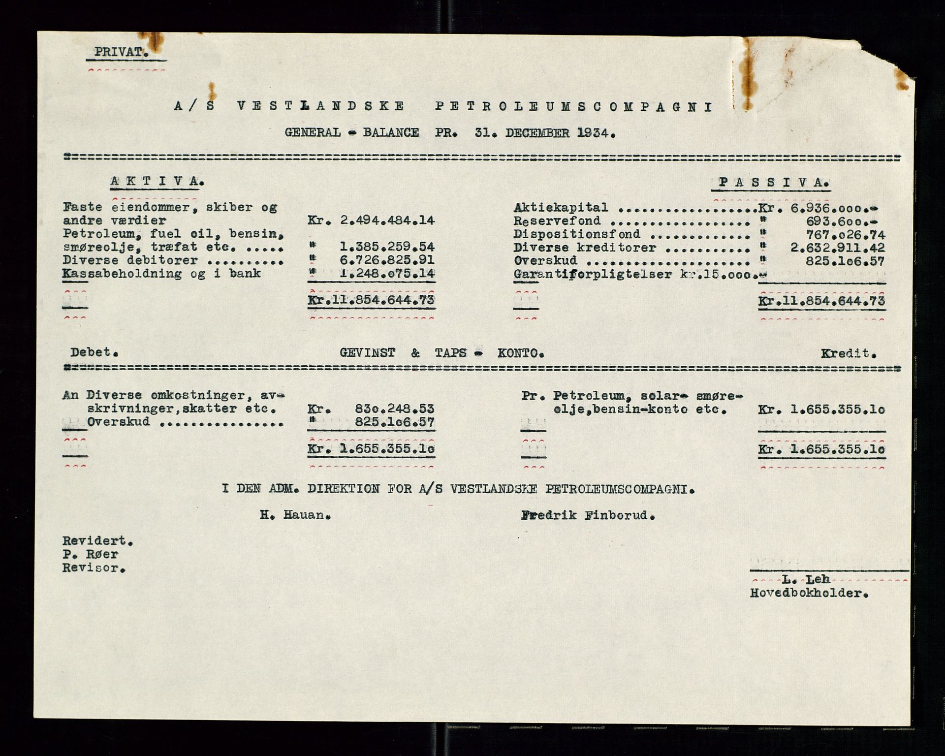 Pa 1536 - Esso Norge as, Vallø Oljeraffineri og lager, AV/SAST-A-101956/A/Aa/L0002: Vallø Oljeraffineri ordinær og ekstraordinær generalforsamling 1934. Ordinær generalforsamling Vallø Oljeraffineri, Norsk Amerikansk Petroleuns co., Vestlandske Petroleums co. 1935., 1934-1935, p. 67