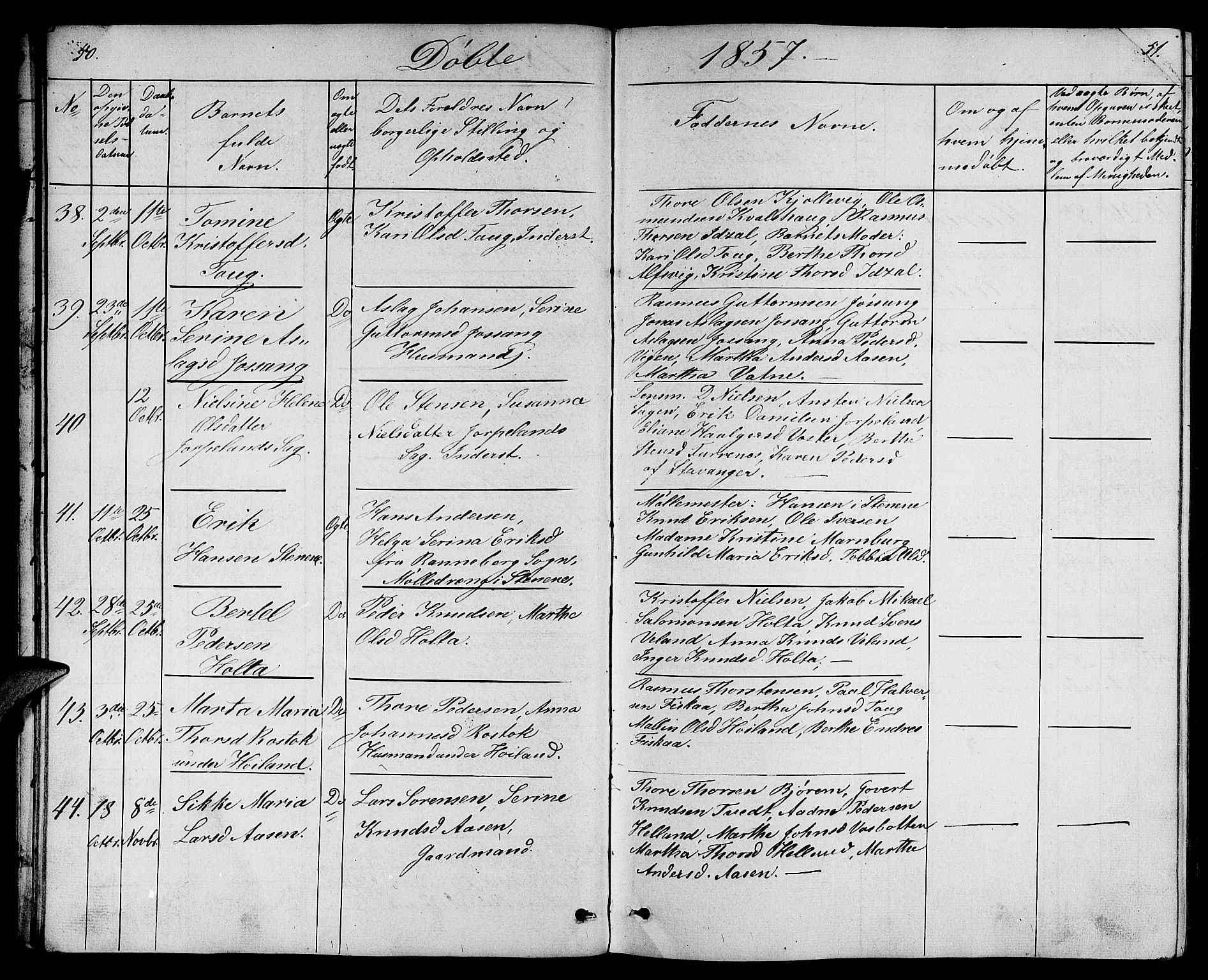 Strand sokneprestkontor, SAST/A-101828/H/Ha/Hab/L0003: Parish register (copy) no. B 3, 1855-1881, p. 50-51