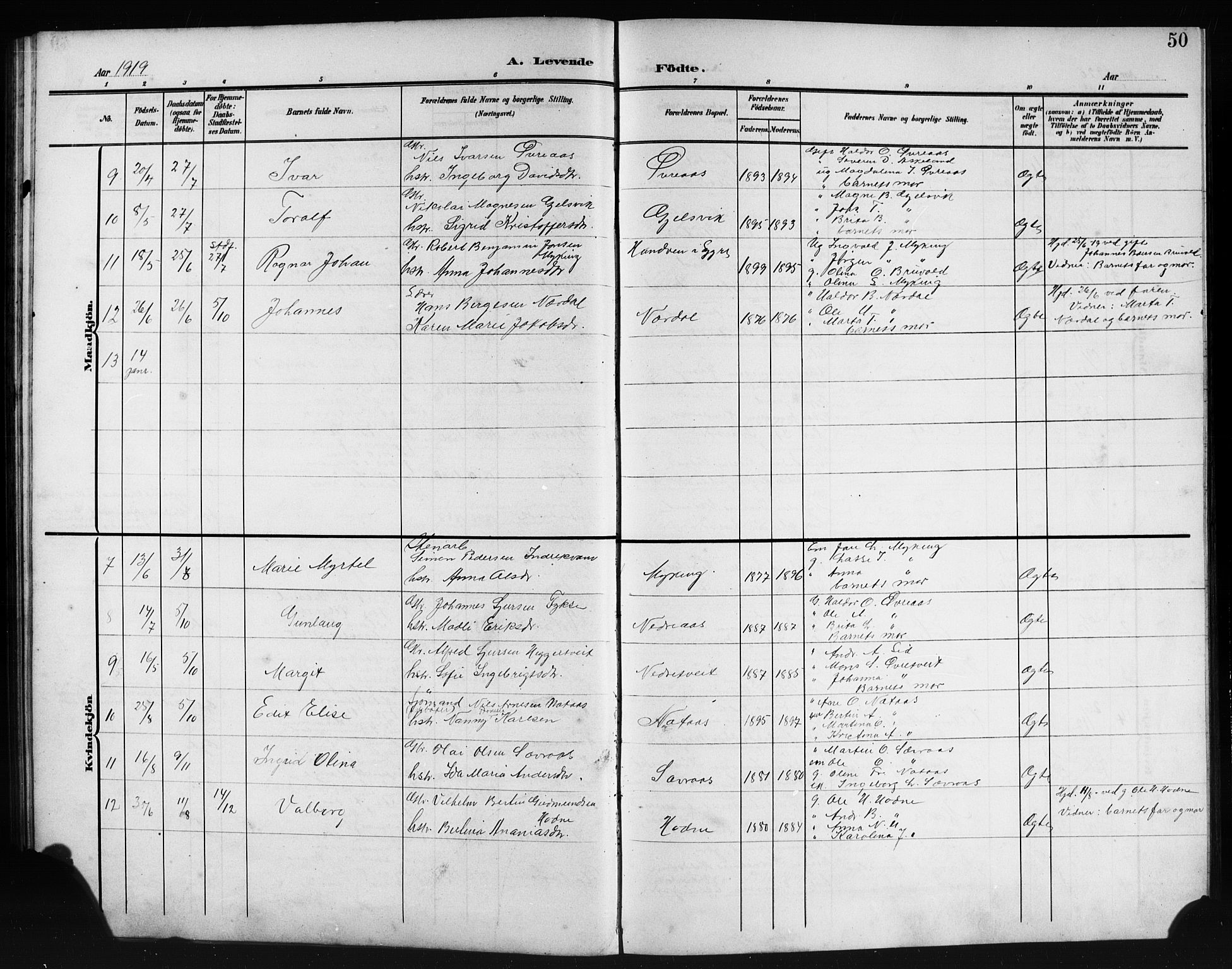 Lindås Sokneprestembete, SAB/A-76701/H/Hab: Parish register (copy) no. E 4, 1906-1921, p. 50