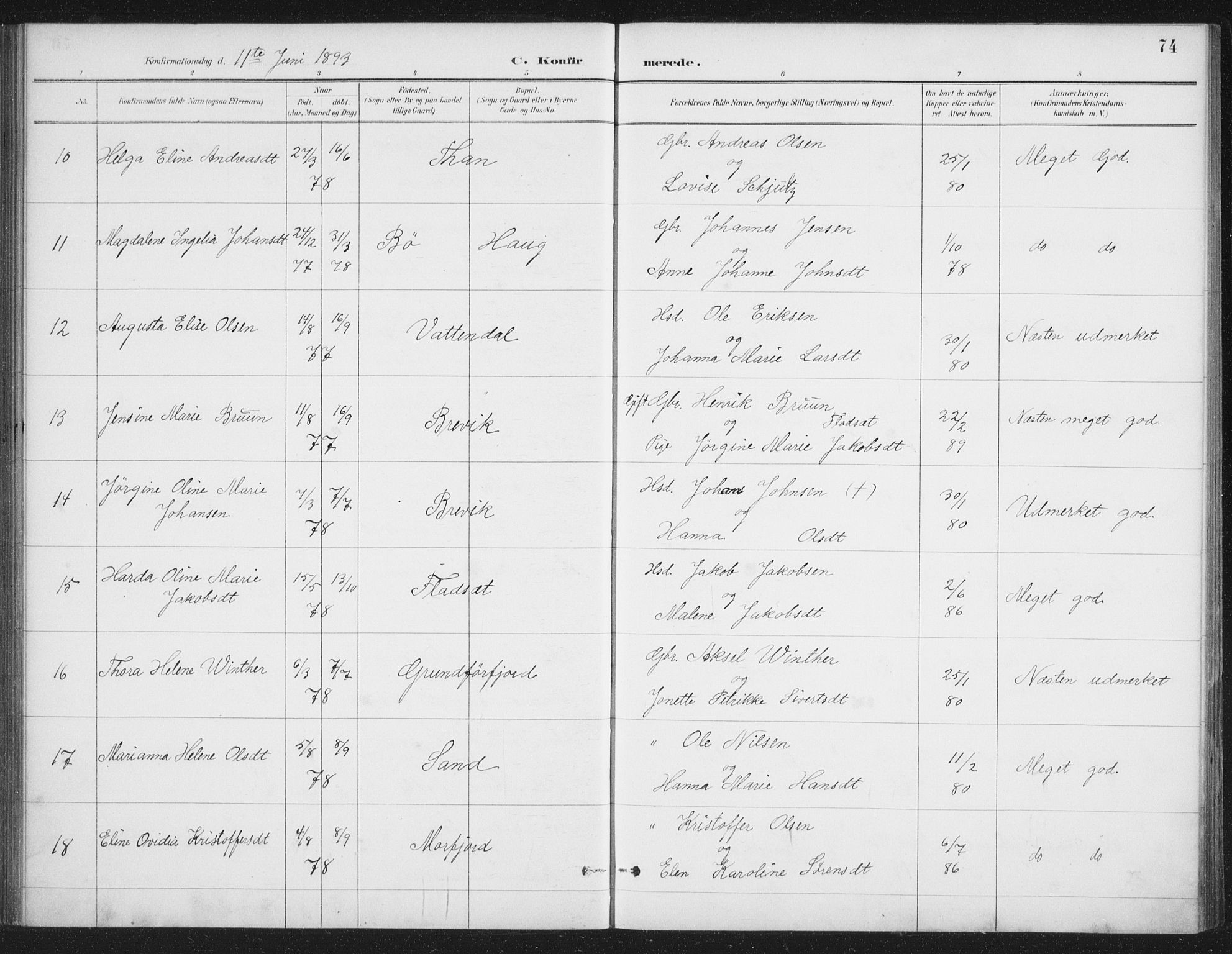 Ministerialprotokoller, klokkerbøker og fødselsregistre - Nordland, AV/SAT-A-1459/888/L1245: Parish register (official) no. 888A11, 1888-1900, p. 74