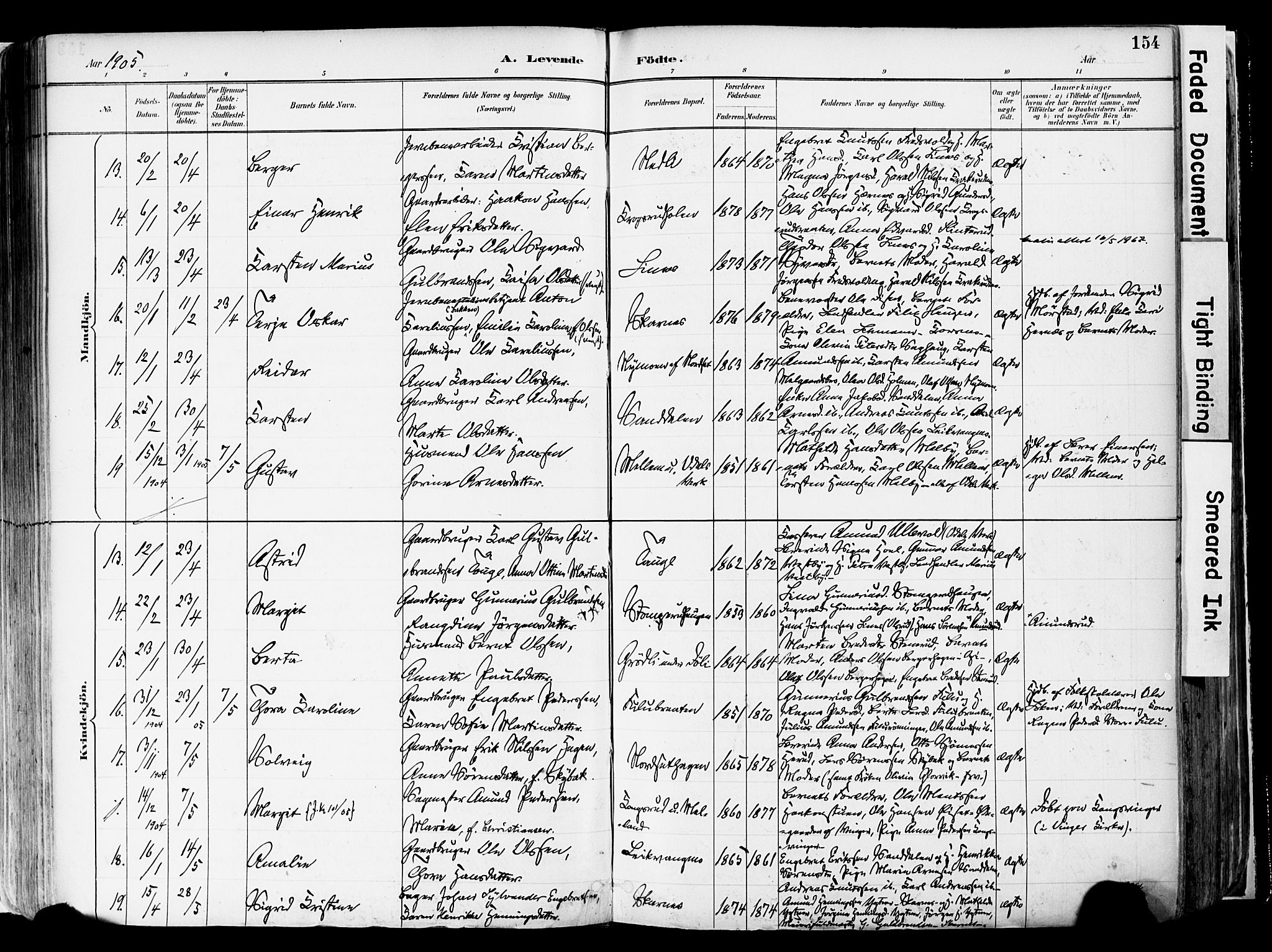 Sør-Odal prestekontor, SAH/PREST-030/H/Ha/Haa/L0006: Parish register (official) no. 6, 1886-1931, p. 154