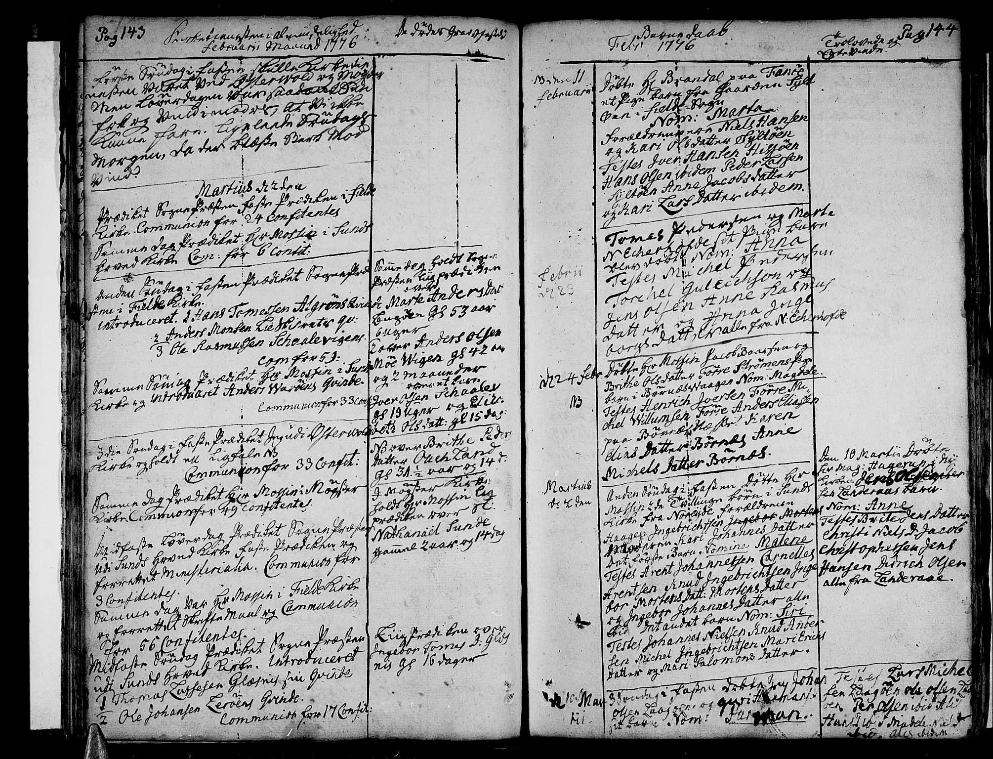 Sund sokneprestembete, AV/SAB-A-99930: Parish register (official) no. A 5, 1770-1795, p. 143-144