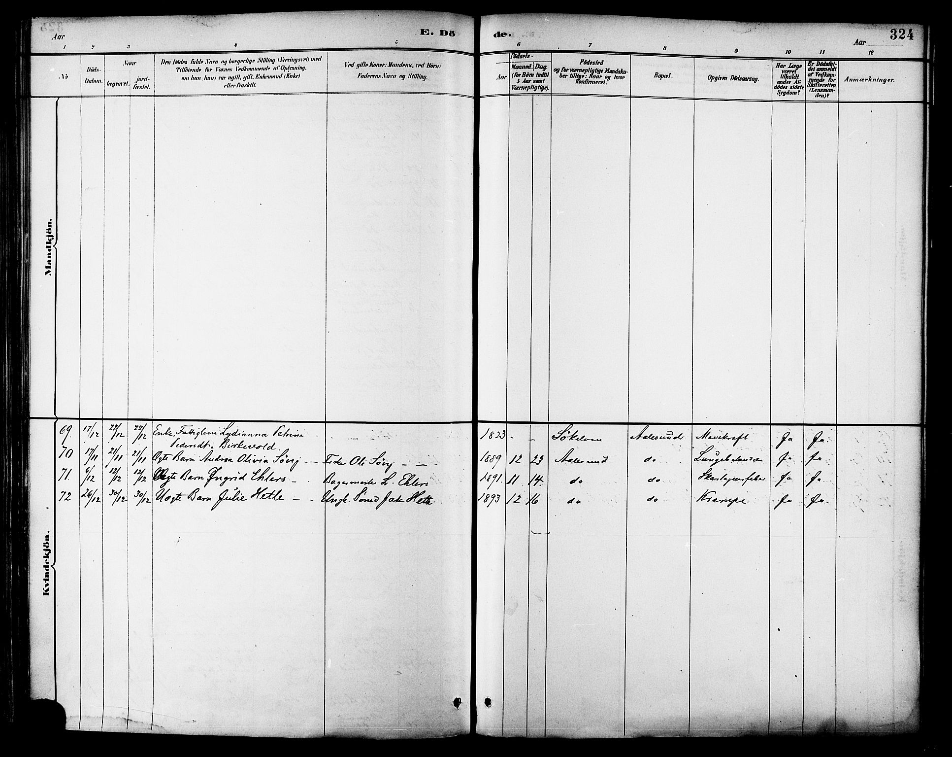 Ministerialprotokoller, klokkerbøker og fødselsregistre - Møre og Romsdal, AV/SAT-A-1454/529/L0455: Parish register (official) no. 529A05, 1885-1893, p. 324